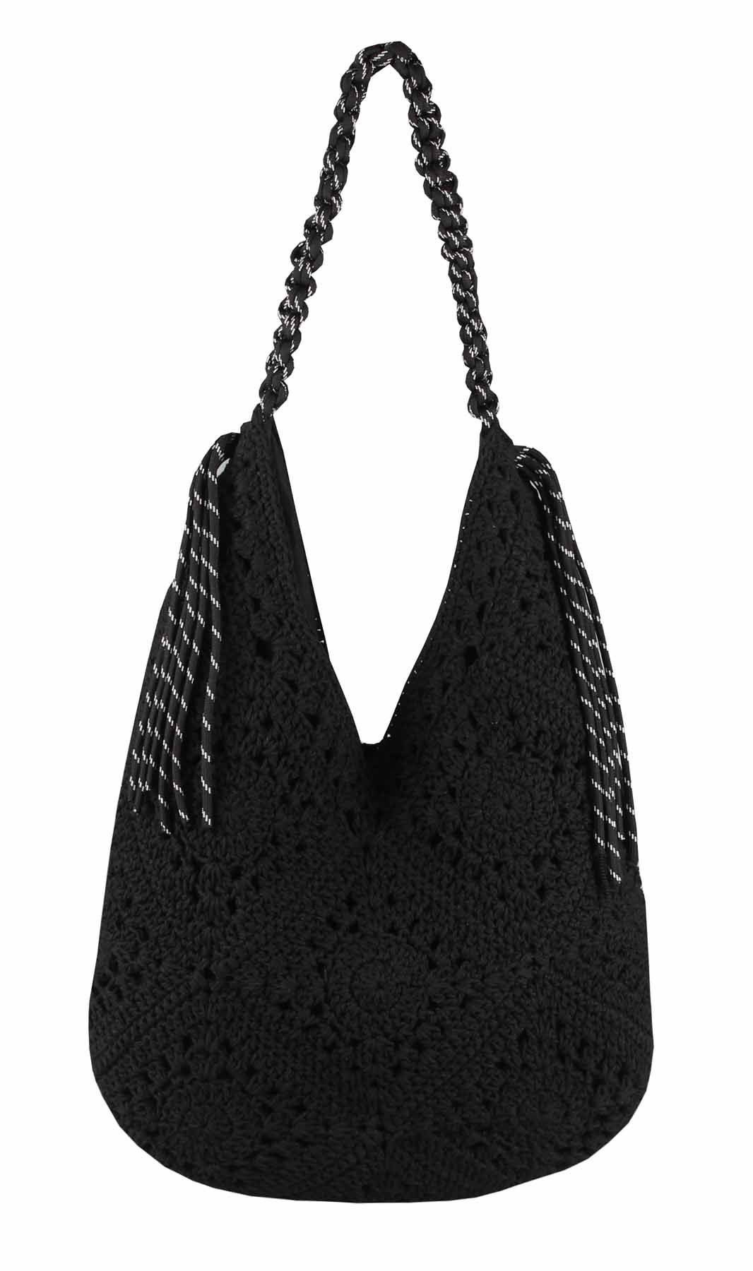ITALYSHOP24 Schultertasche DAMEN TASCHE Häkeltasche Boho Shopper Strohtasche Hobo Geflecht Textil, Sommer Basttasche Strand Retro Reise Freizeit Urlaub Beuteltasche