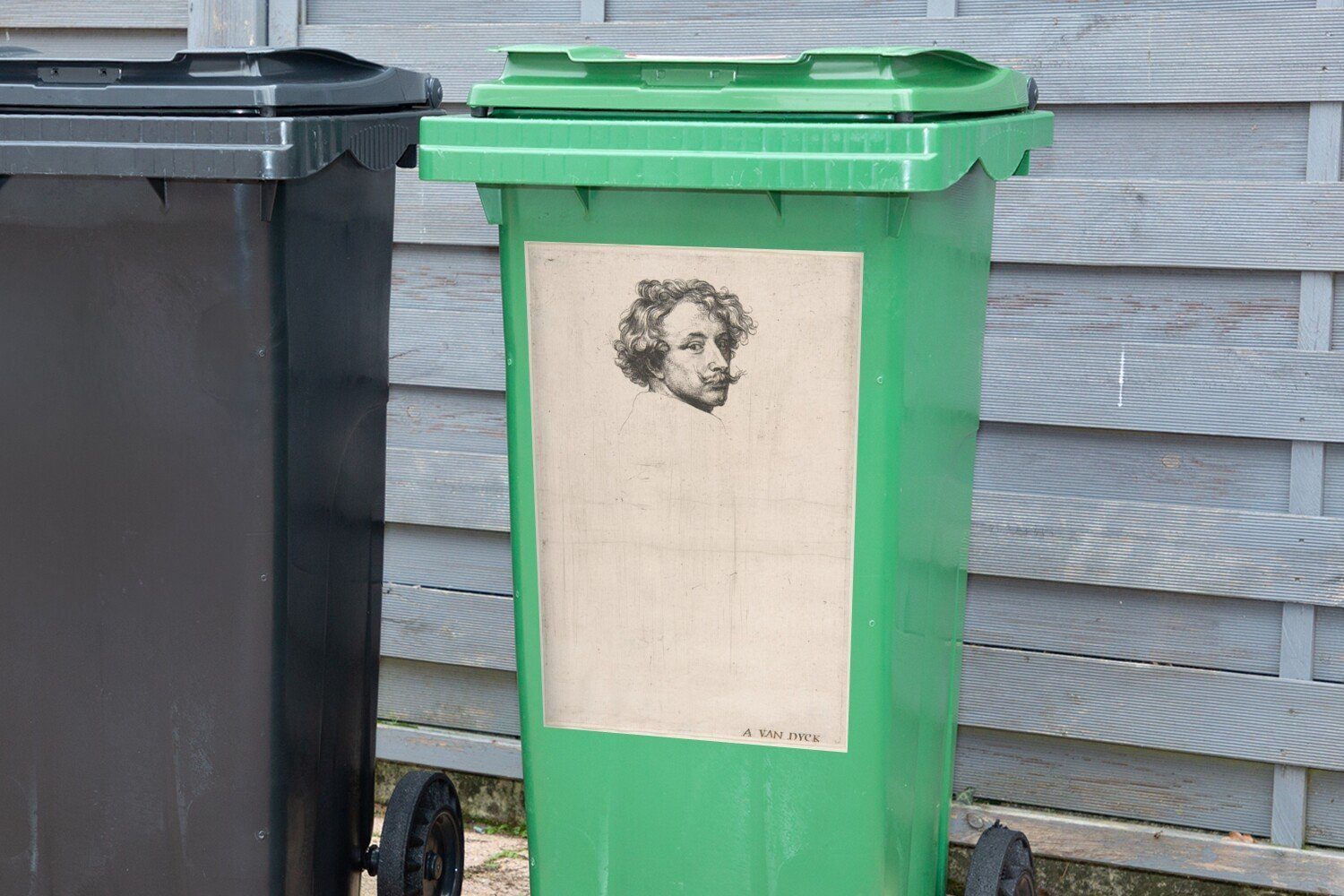 St), Gemälde Selbstporträt MuchoWow Container, Mülltonne, von Wandsticker Mülleimer-aufkleber, (1 Anthony Sticker, Abfalbehälter Dyck - van