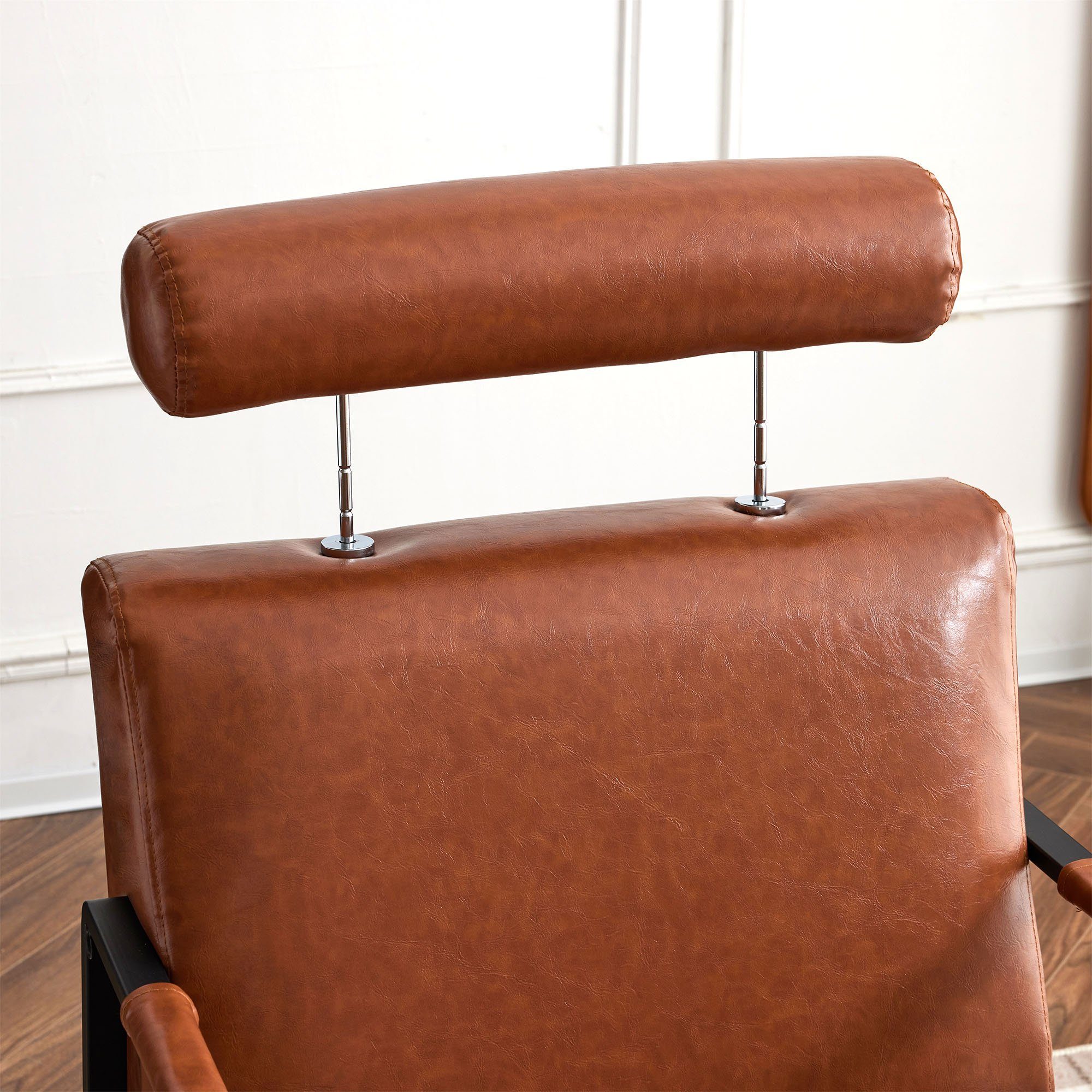 Einzelsessel Sessel PolstersesselArmlehnensessel (Einzelsofasessel Freizeitsessel Eisengestell Loungesessel Kopfstütze), mit verstellbarer mit WISHDOR