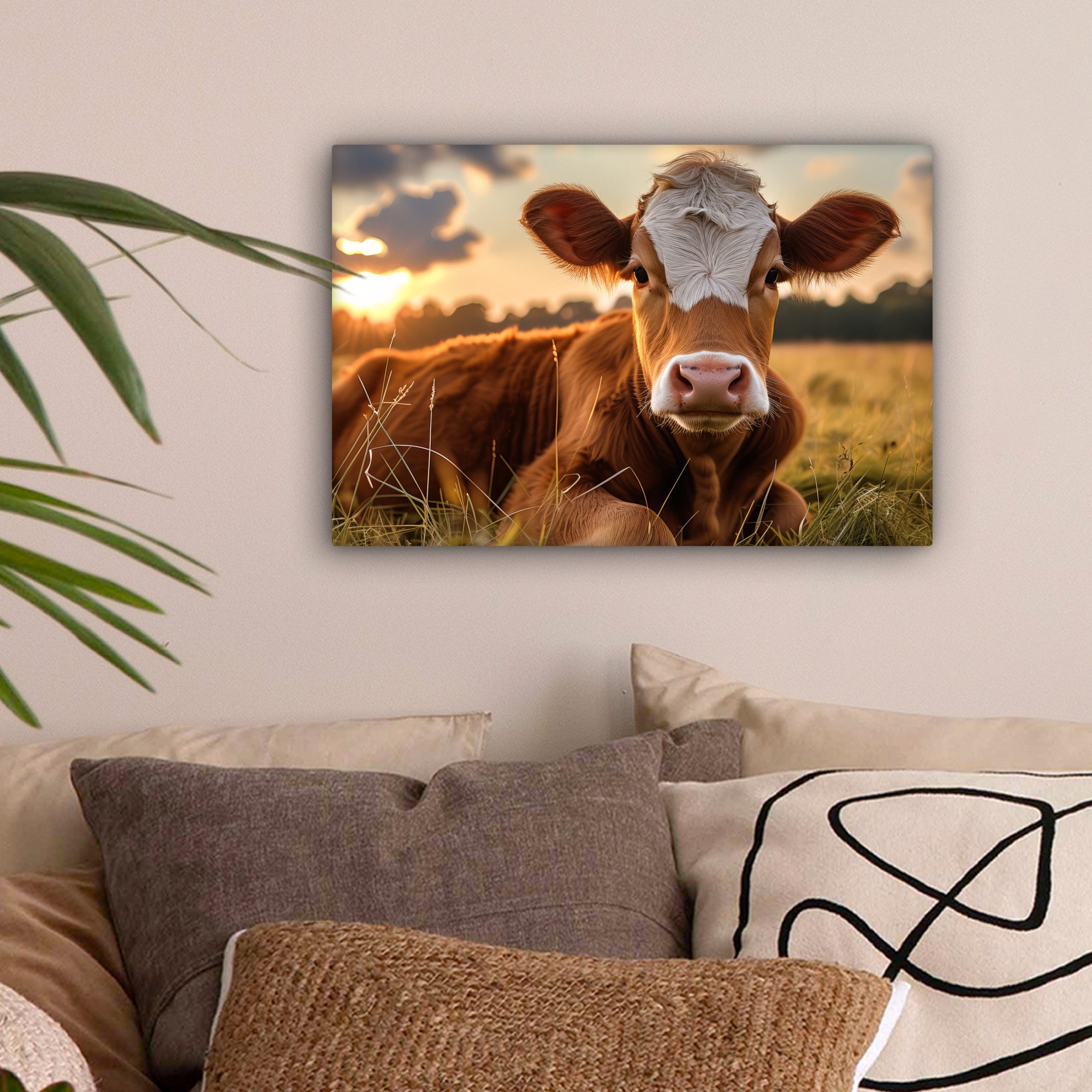 OneMillionCanvasses® Leinwandbild Kuh - Tier - Wiese - Gras - Tiere - Natur, Fotodruck (1 St), Leinwand Bilder Klein, Wand Dekoration Aesthetic 30x20 cm – Bild 2 von 5
