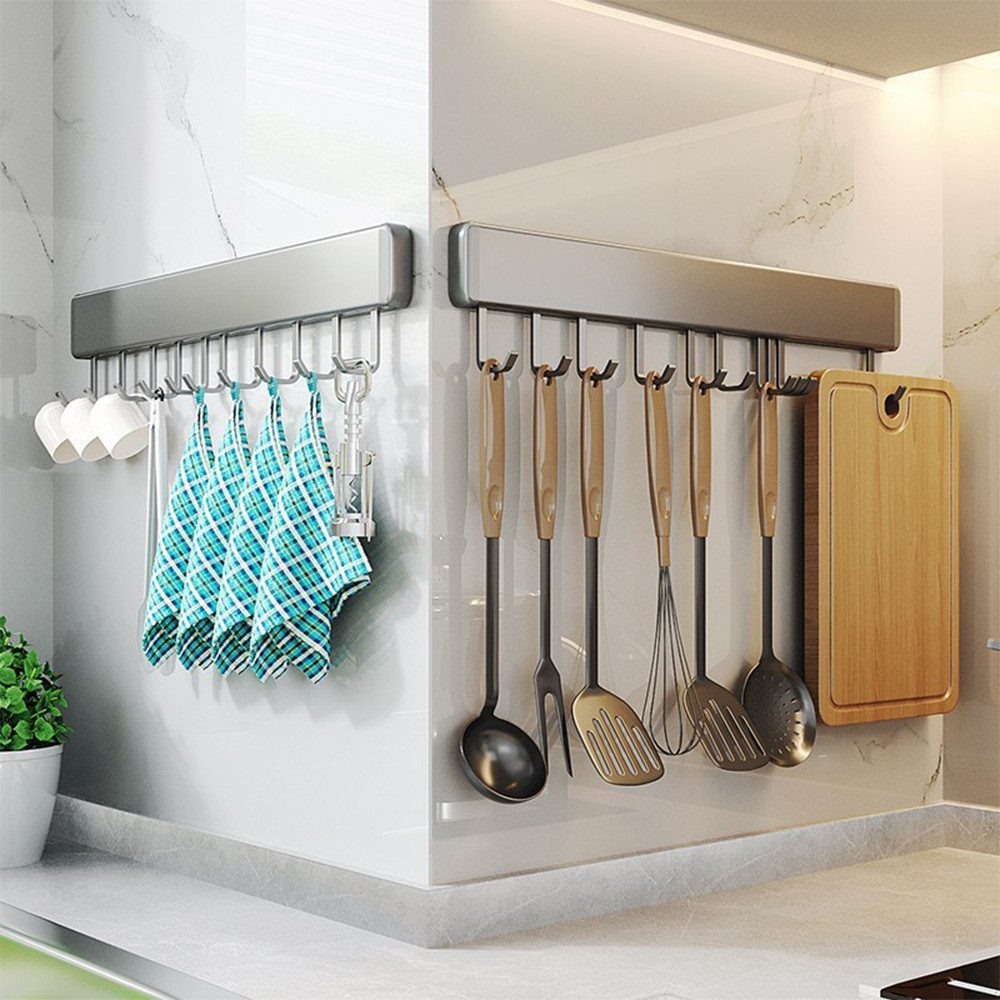 PFCTART Hakenleiste Hakenleiste Küche 30/40/50cm,Küchenhalterung ohne Bohren, (Set, 1 St., Aluminium küche Hakenleiste, Matte Oberfläche, Schwarz), Abnehmbarer  – Bild 2 von 5