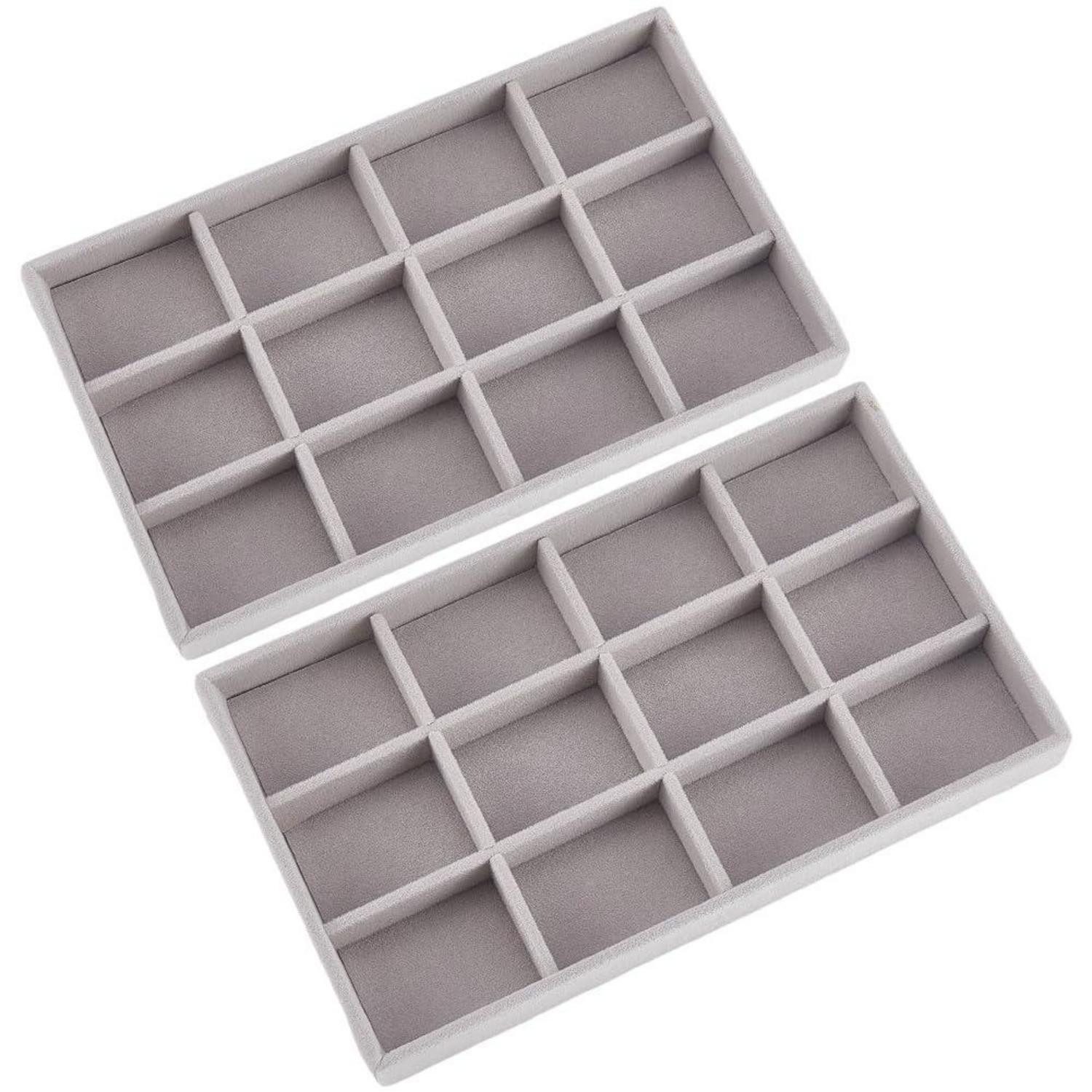 LuxusKollektion Schmuckkasten Schmucktablett 12 Fächer Grau (2 St)