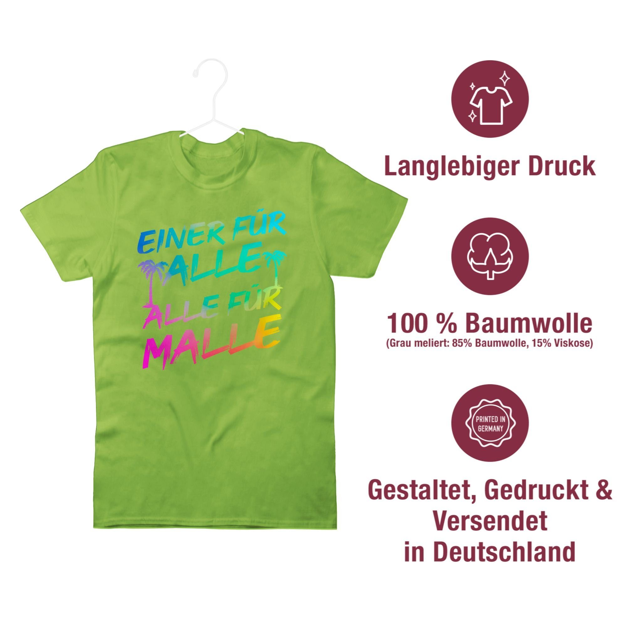 Shirtracer T-Shirt Hellgrün Herren Alle 03 für Alle Einer für alle für Malle - Sommerurlaub Malle