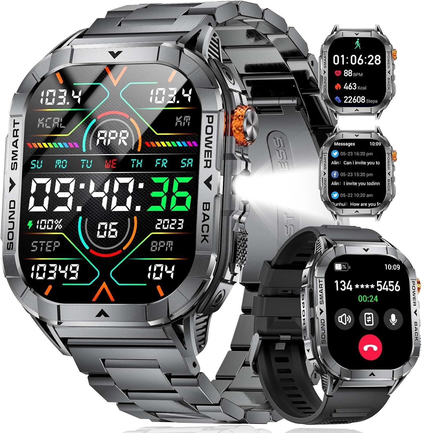 SUNKTA EF17-B-FR Smartwatch (5,4 cm, android ios), Smartwatch mit 2 13 Zoll AMOLED Display Bluetooth Telefonie IP68