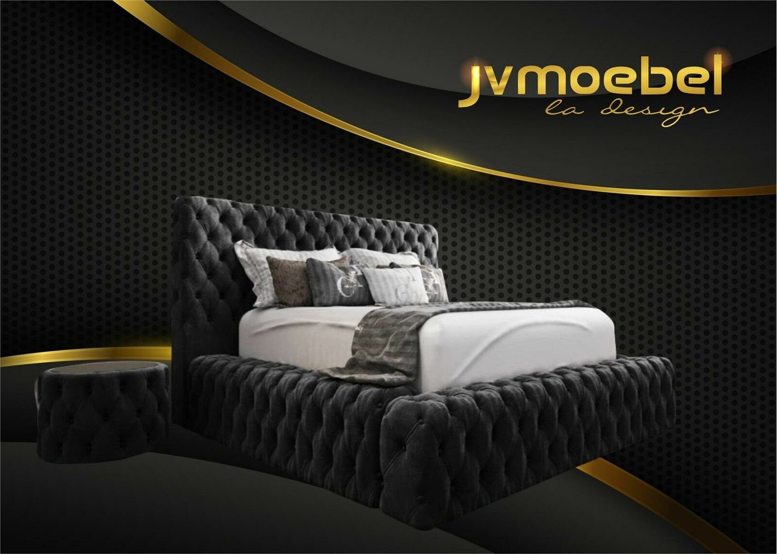 Textil Schlafzimmer Bett, Moderne JVmoebel Schwarz Bett Möbel Betten Luxury Chesterfield