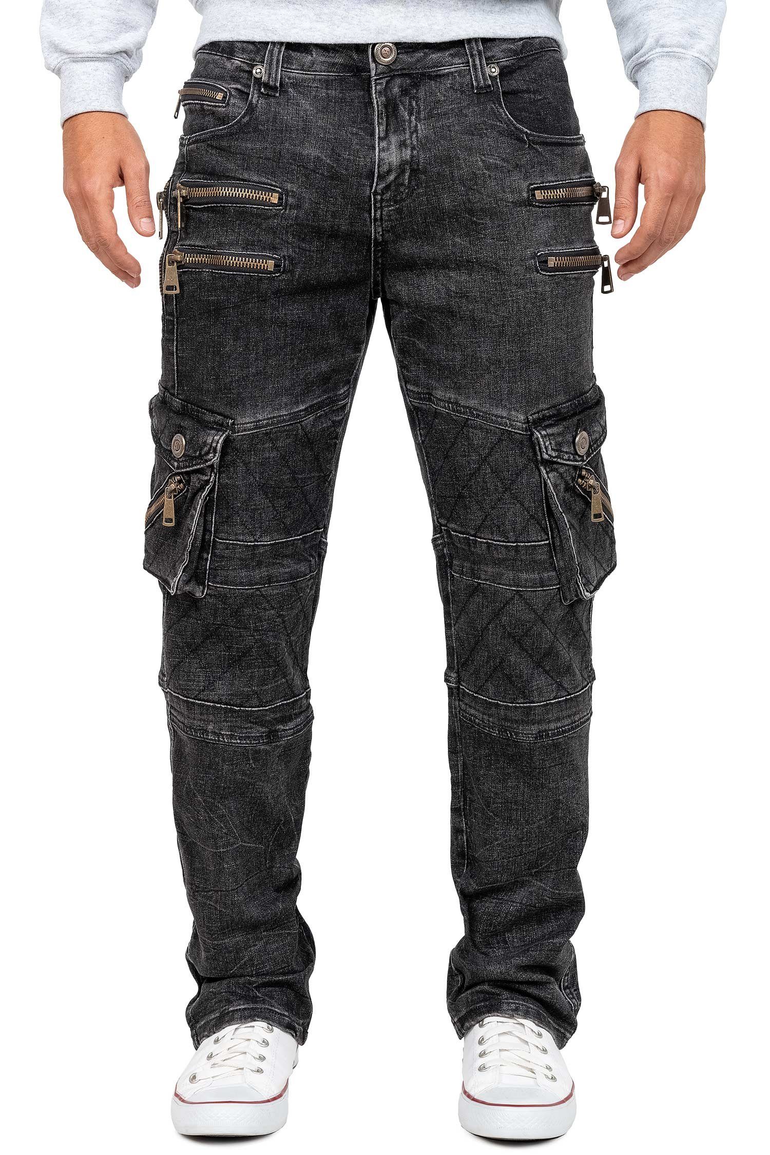 Kosmo Lupo 5-Pocket-Jeans Auffällige Herren Hose BA-KM060 mit Verzierungen und Nieten schwarz