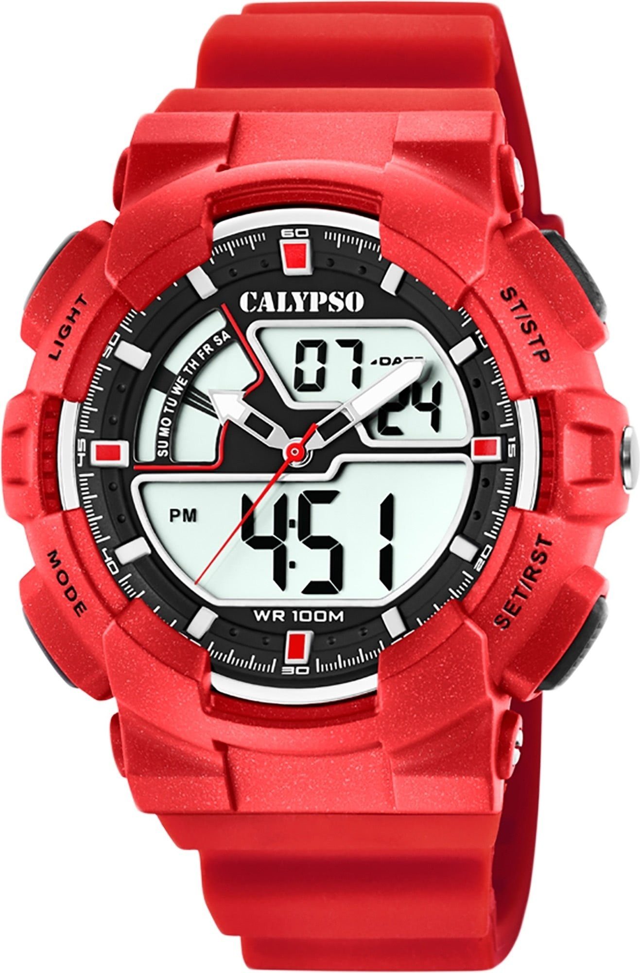 CALYPSO WATCHES Digitaluhr Calypso Herren Uhr K5771/2, Herren Armbanduhr rund, Kunststoff, PUarmband rot, Sport