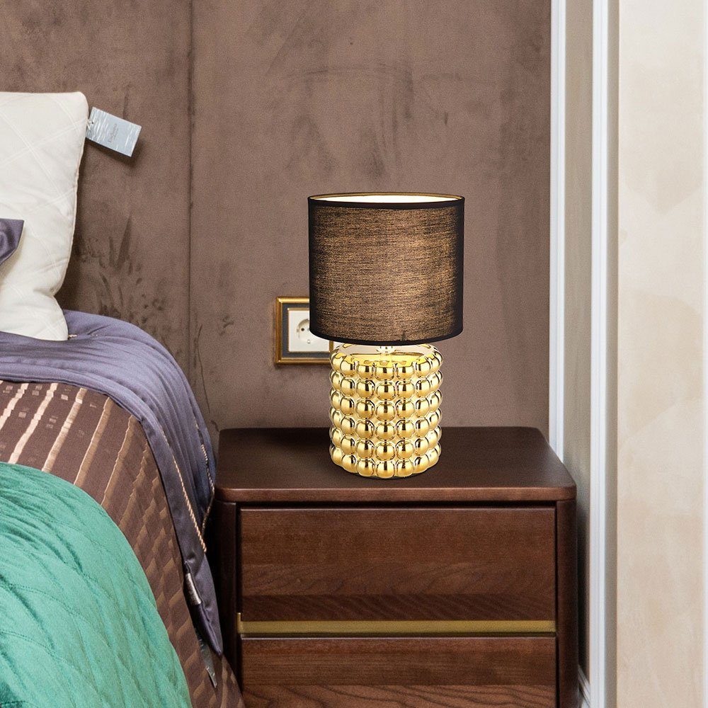 Tischlampe LED inklusive, Leuchtmittel Keramik Tischleuchte, Schlafzimmerleuchte Nachttischlampe etc-shop Gold Textil nicht