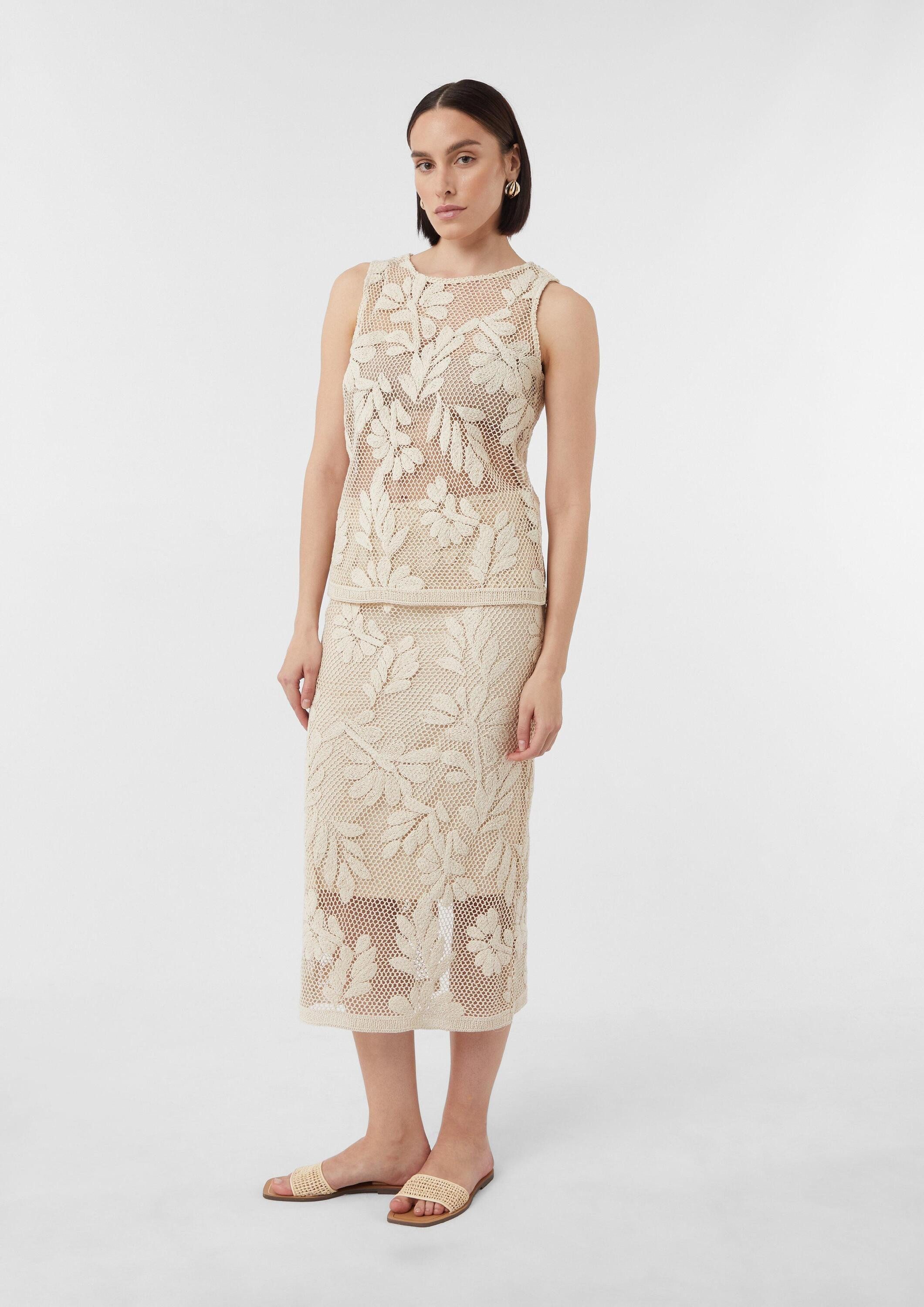comma Blusentop Bluse Ärmelloses Häkel-Top mit floralem Muster