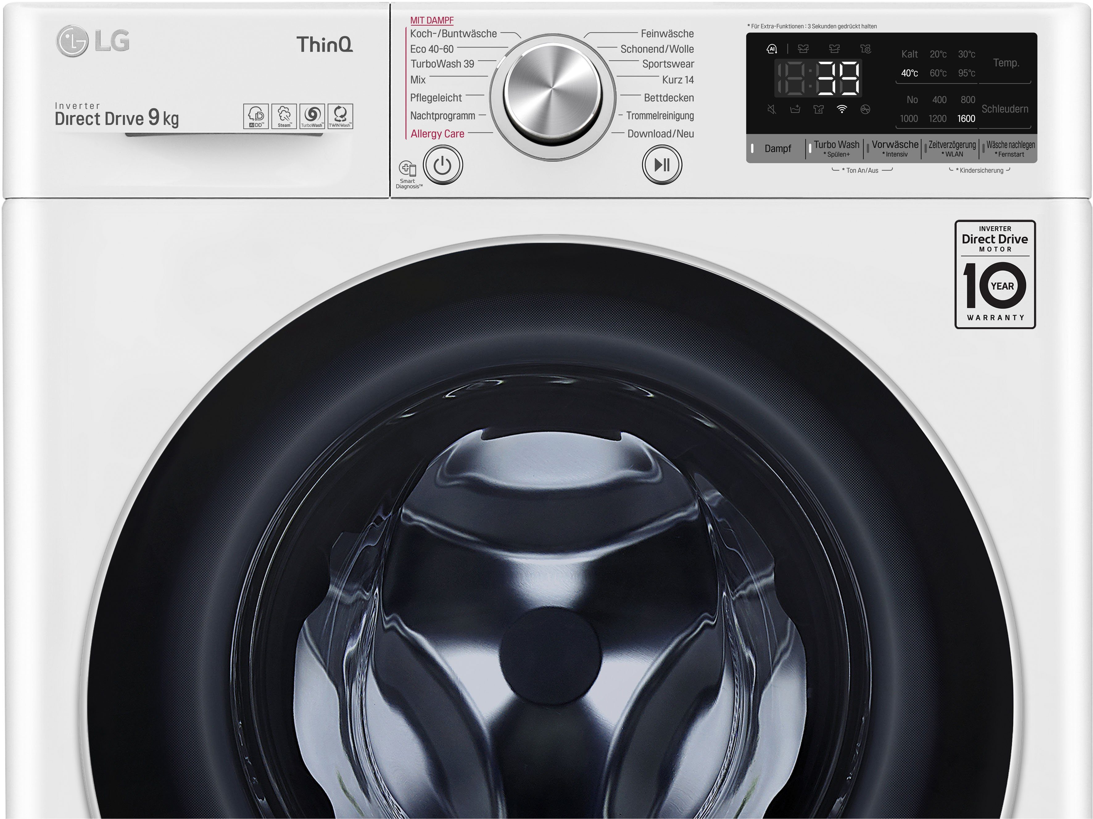 LG Waschmaschine F6WV709P1, 9 kg, Minuten 39 Waschen in 1600 nur - TurboWash® U/min