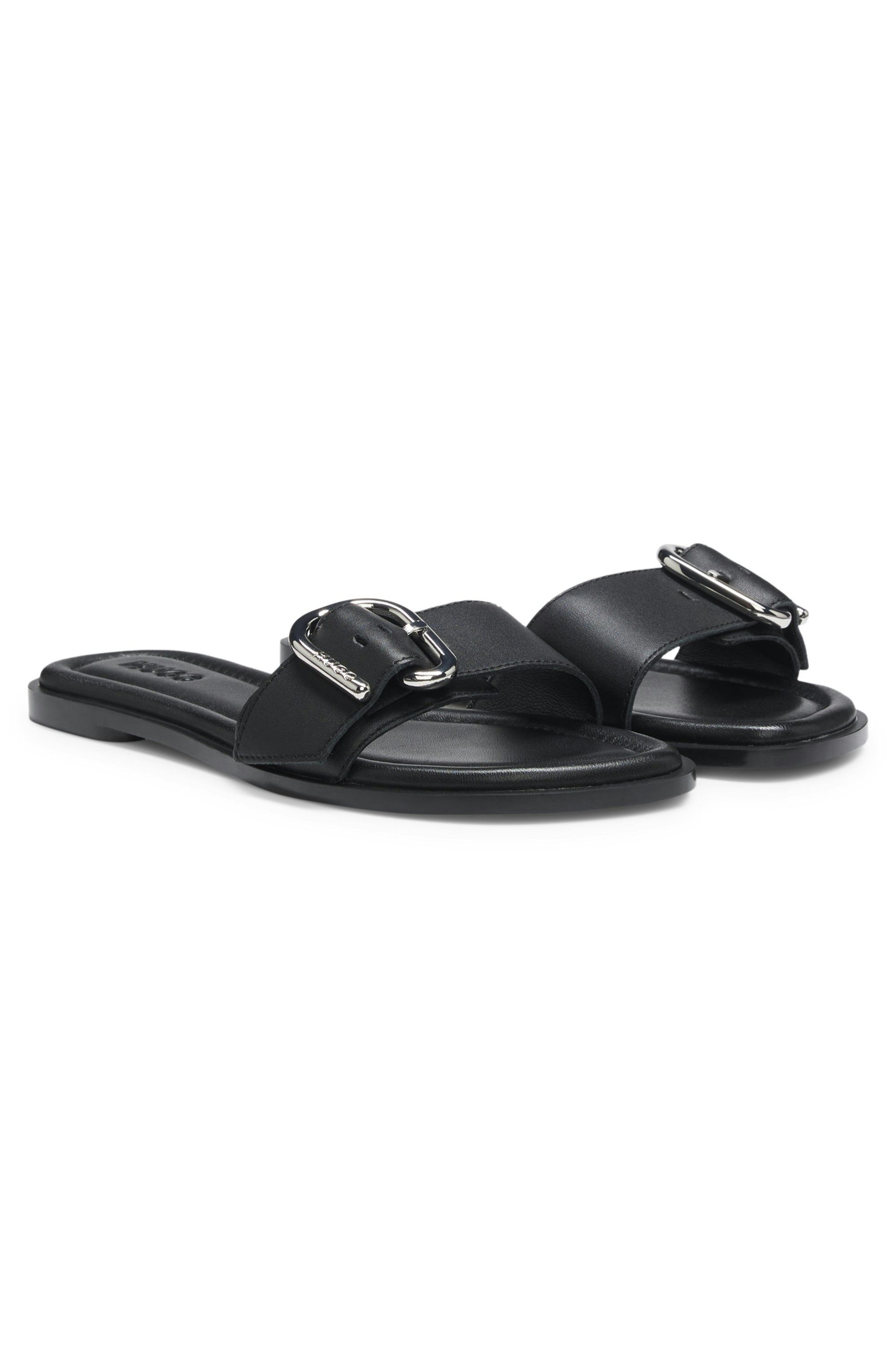 HUGO Amaryl Pantolette Sommerschuh, Urlaubsschuh, Mules, Slides mit großer Schnalle