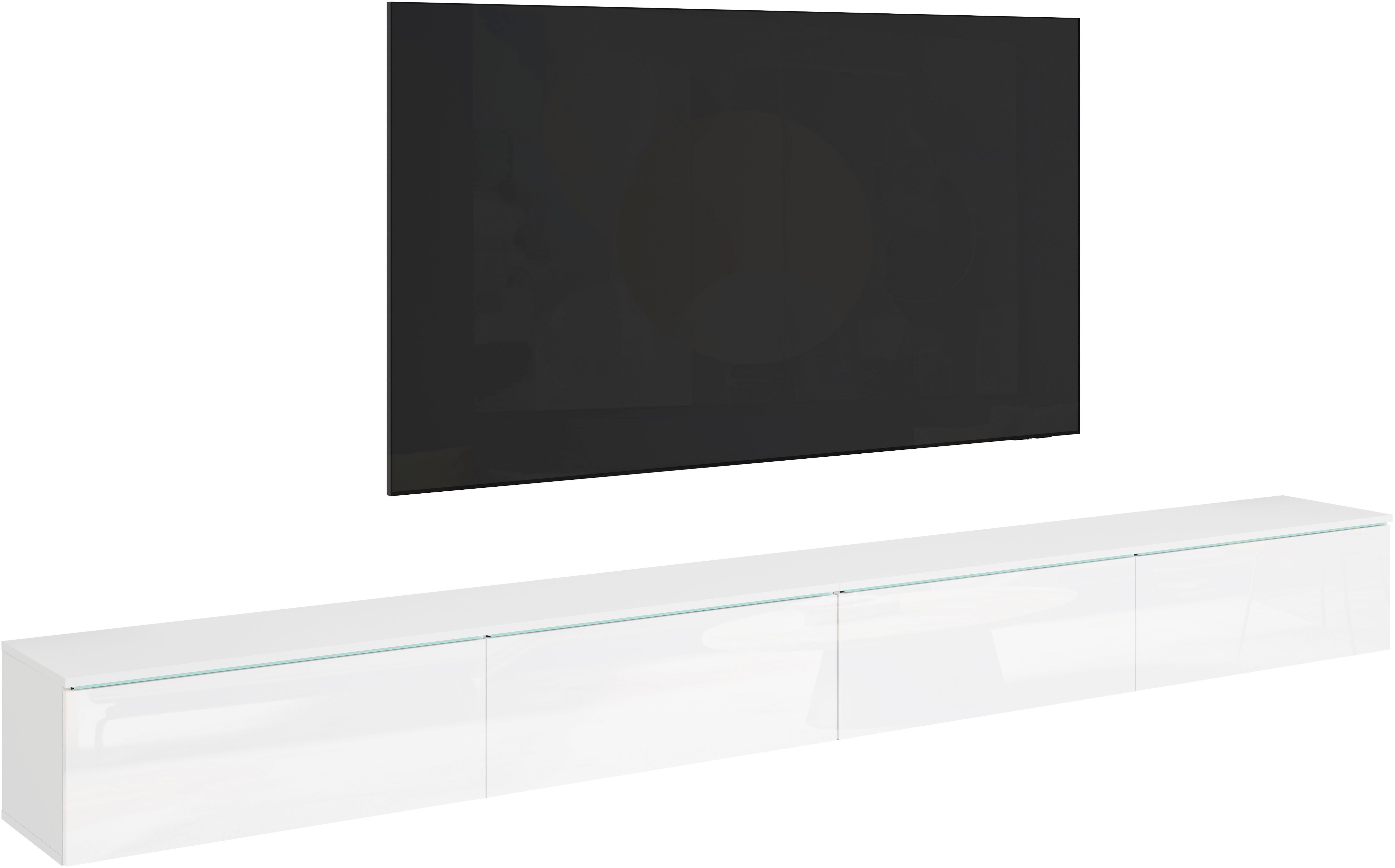 Home affaire Lowboard Vera, TV-Schrank, Breite 300 cm, verschiedene Farbausführungen (1 St), Mit LED, 4 Klappen, grifflose Fronten, hängend oder stehend