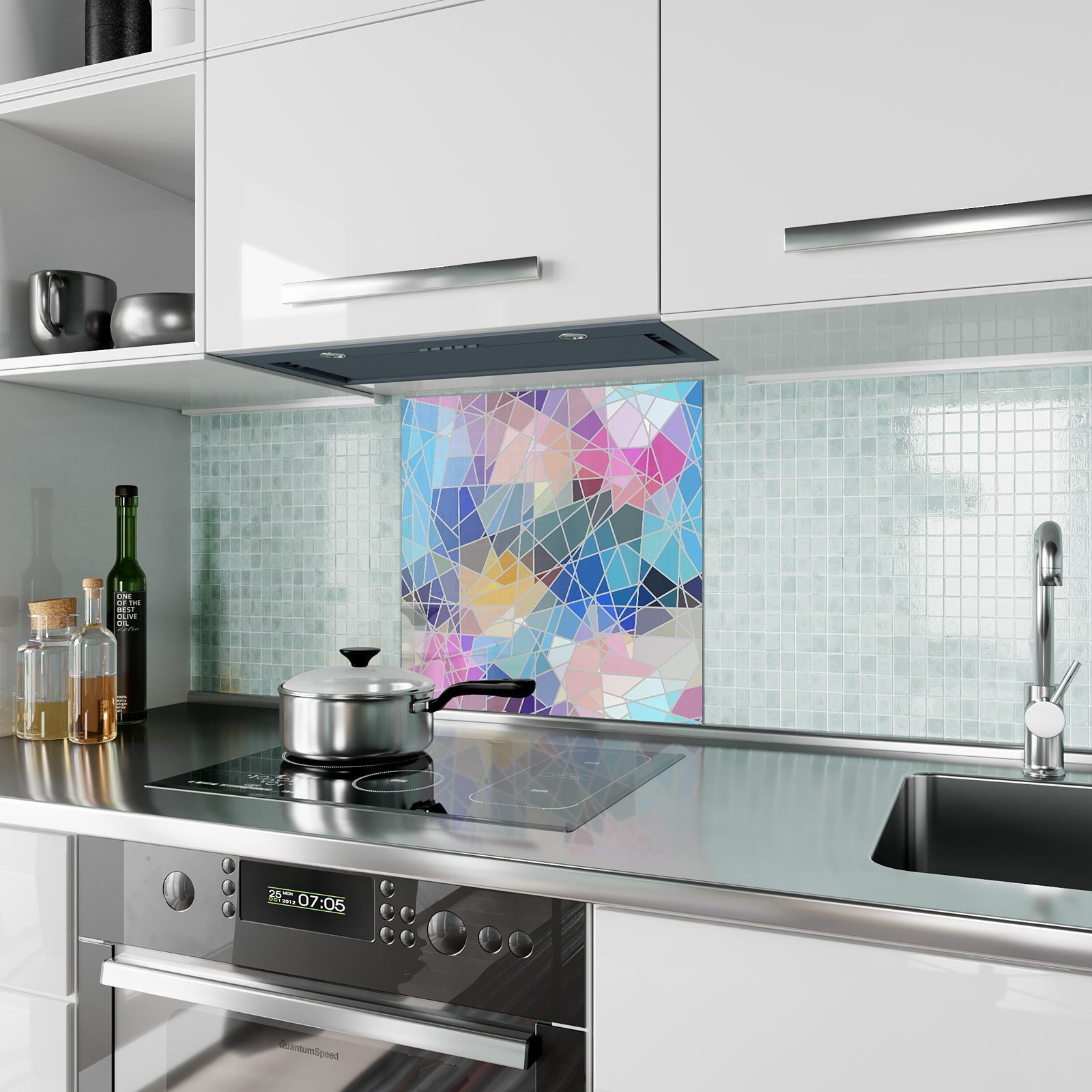 Primedeco Spritzschutz Küchenrückwand Glas Motiv mit Geometrische Küchenrückwand Formen bunte