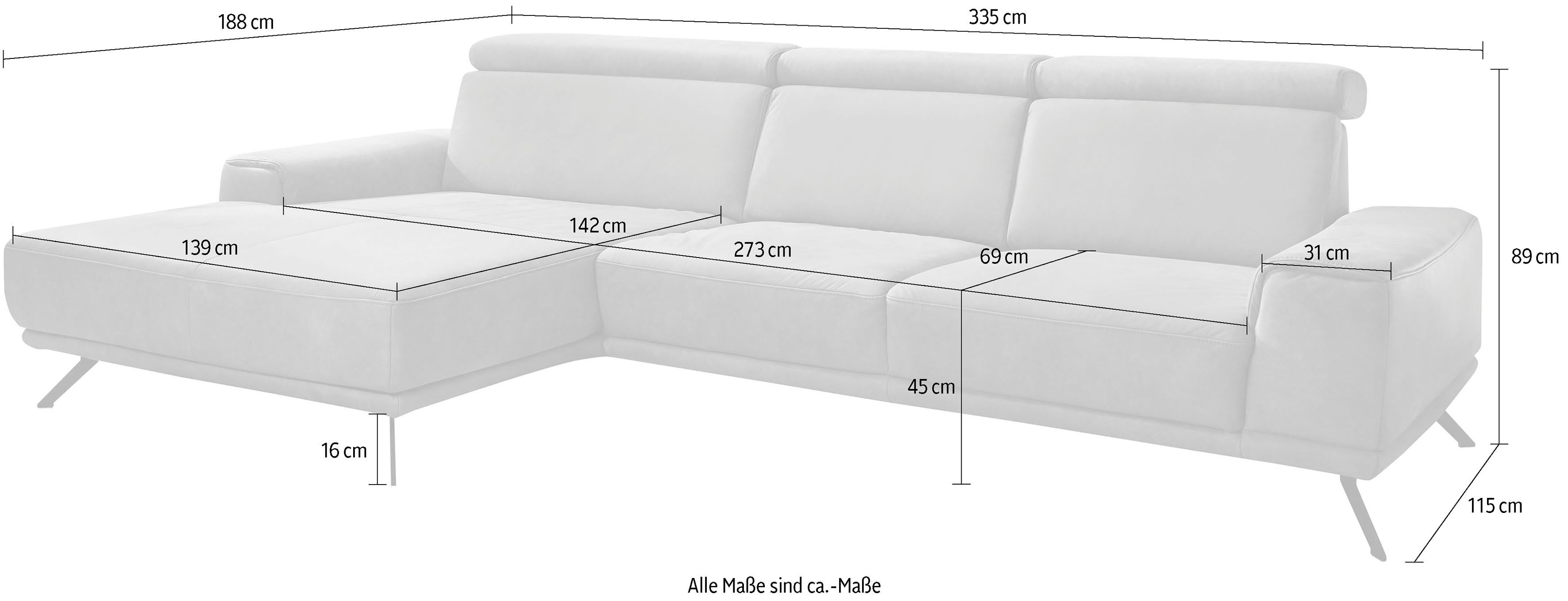 Die PlanBar Ecksofa PN-EM22041 L-Form, wahlweise motorisches Canape oder Sitztiefenverstellung
