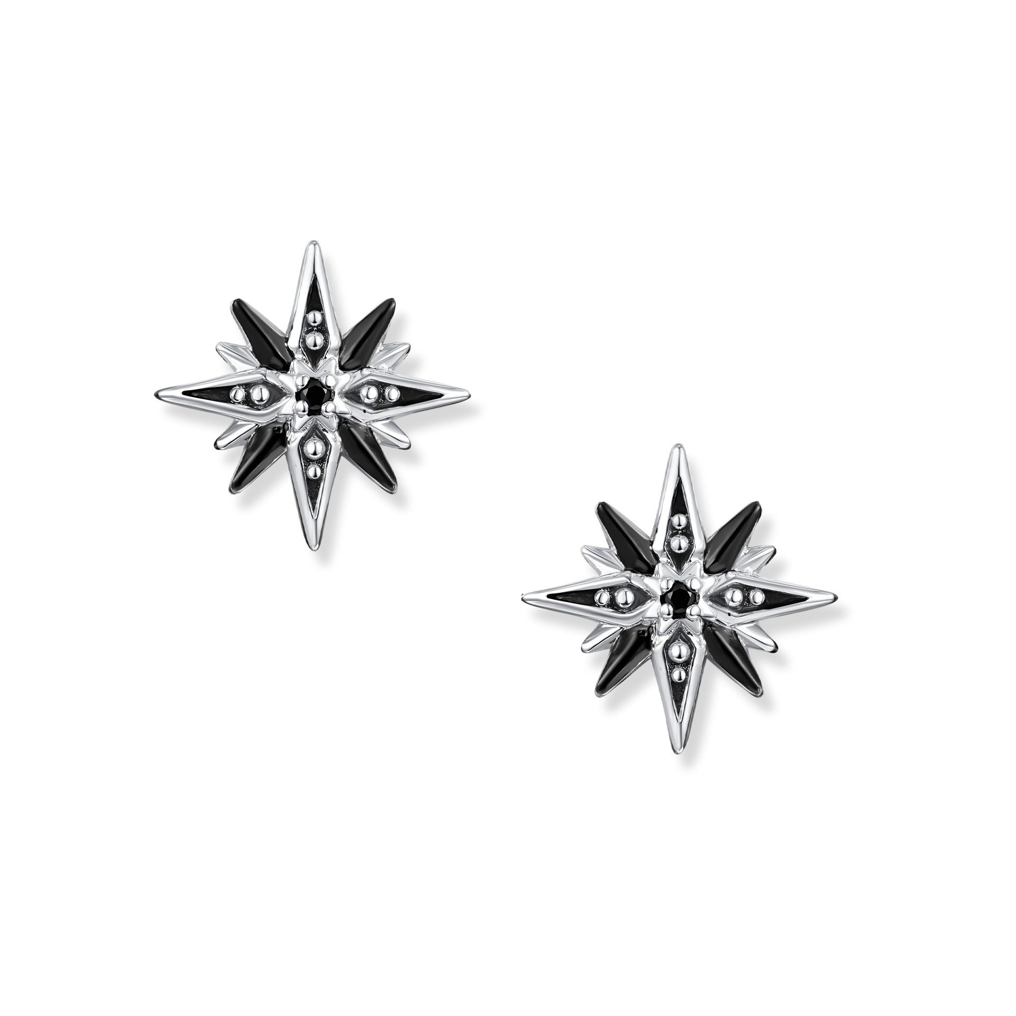 Seinerzeit FLORA & FAUNA Paar Ohrstecker Astra Shadow Stern Ohrringe, Material: 925 Sterling Silber, rhodiniert, geschwärzt mit Emaille