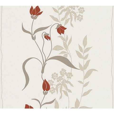 A.S. Création Vliestapete Natural Style, floral, Tapete Blumen Creme Rot Beige