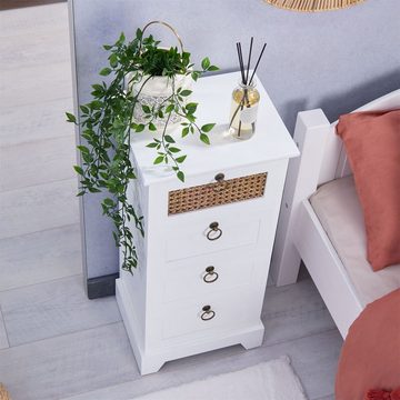CARO-Möbel Nachtkommode VANIKA, Nachttisch weiß aus Holz, Beistelltisch mit 4 Schubladen und Wiener Ge
