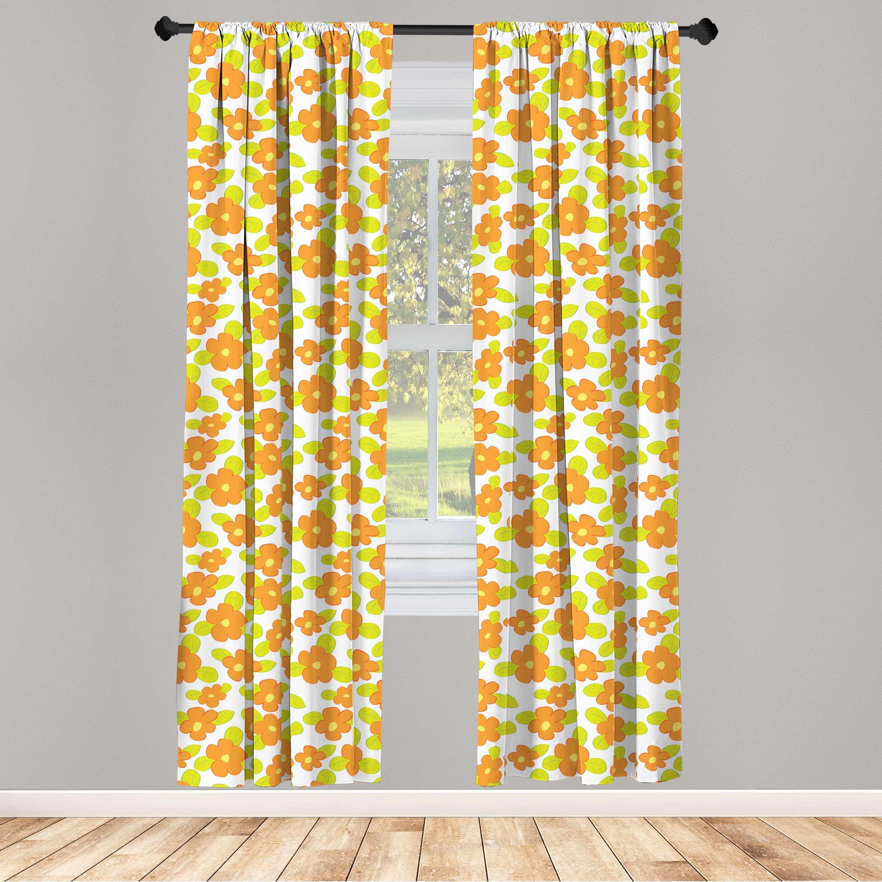 Gardine Vorhang für Wohnzimmer Schlafzimmer Dekor, Abakuhaus, Microfaser, Orange Kind-Mädchen-Doodle Floral