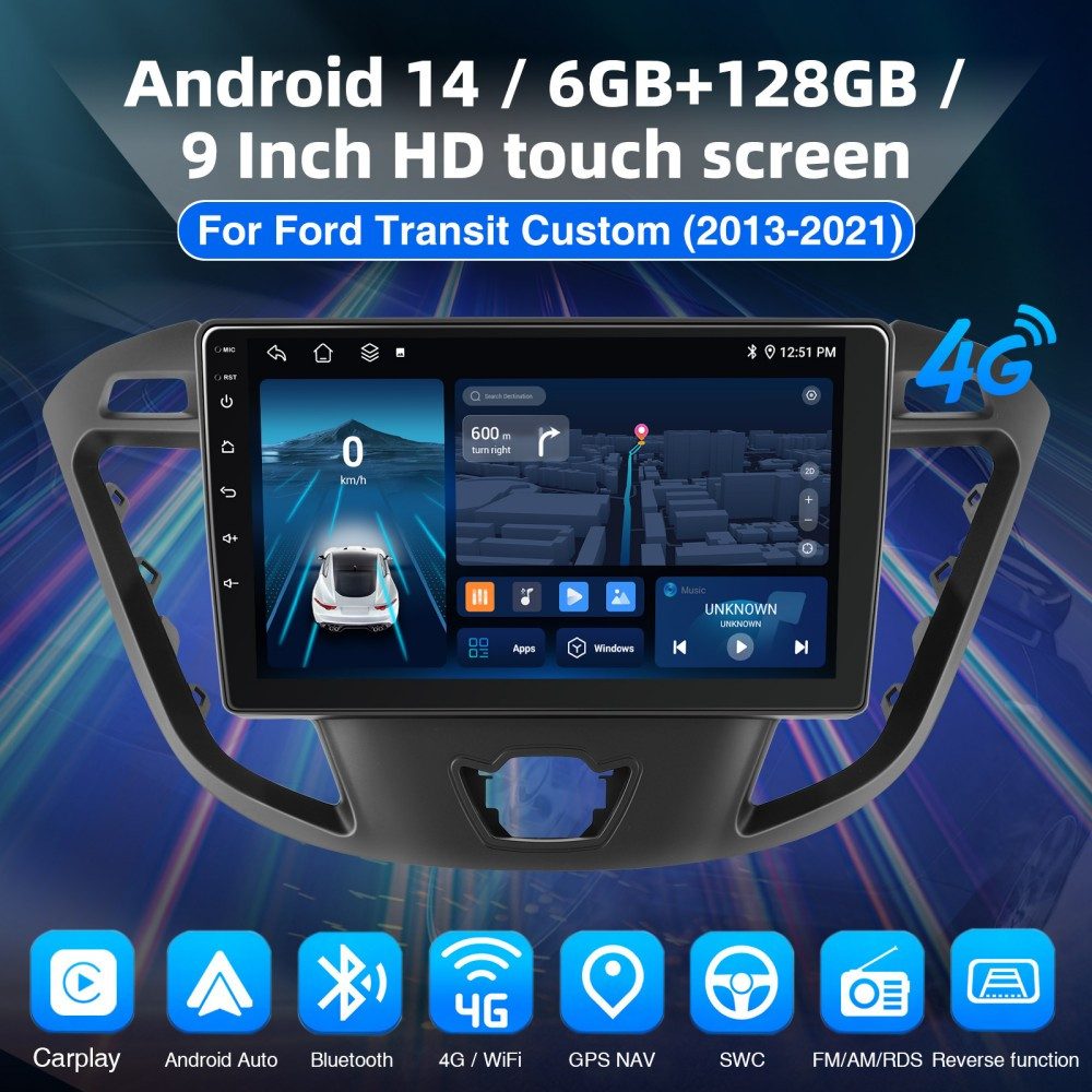 ESSGOO 6+128G DAB Android15 Autoradio für Ford Transit Tourneo Custom CarPlay Autoradio (RDS, 6GB+128GB, 4G LTE, FM, AM, DAB+ (optional), Carplay Android Auto Bluetooth EQ USB GPS Navi WIFI Touchscreen)