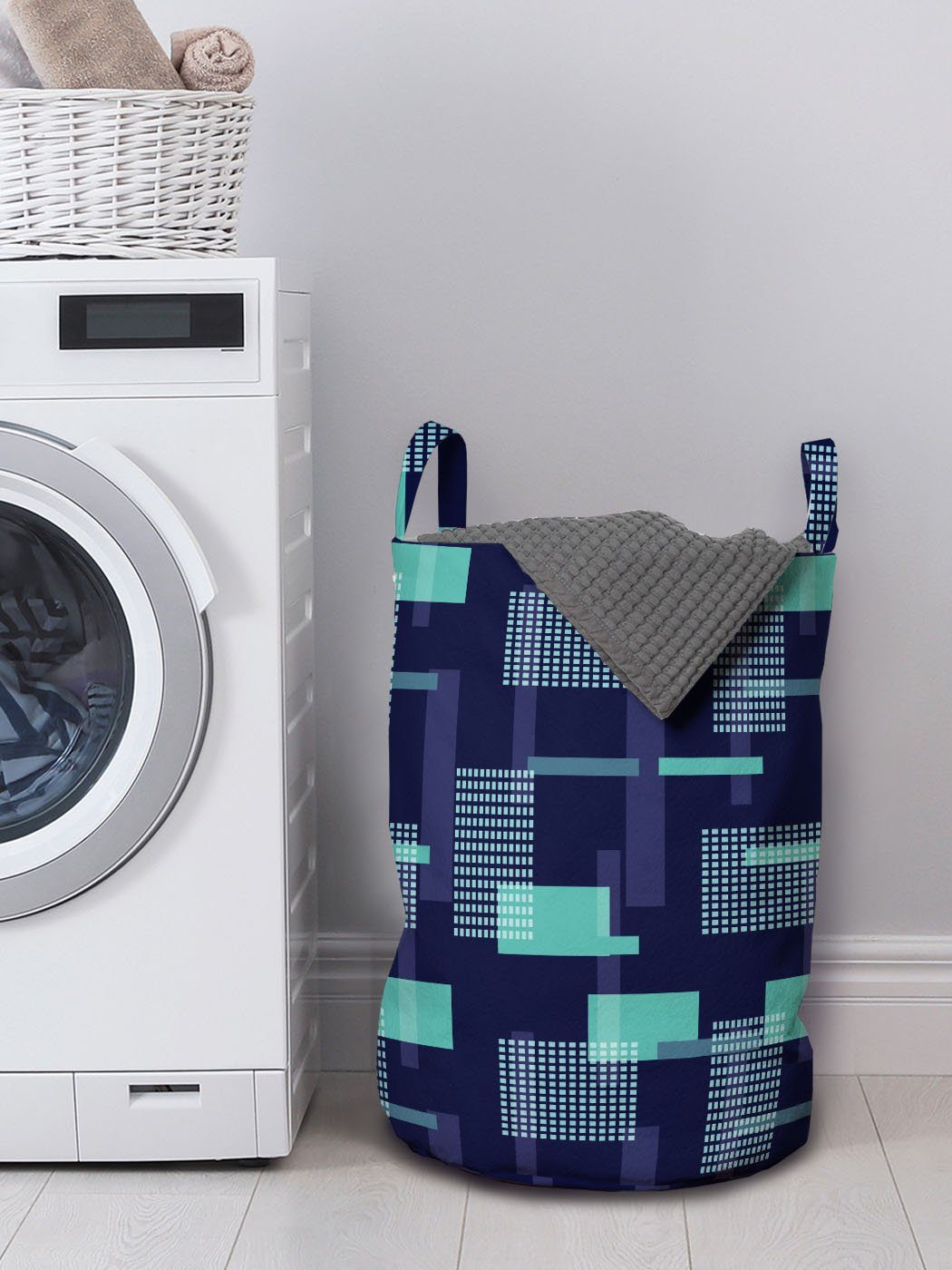 Griffen Wäschekorb für Waschsalons, Moderne Geometrisch Kordelzugverschluss Formen mit Wäschesäckchen Surreale Abakuhaus
