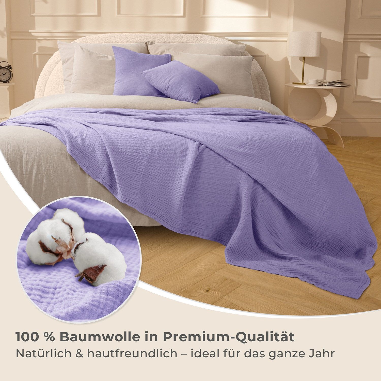 Laynenburg Tagesdecke Musselin aus 100% Baumwolle – Baumwolldecke, Kuscheldecke, Wohndecke als Sommerdecke, Bett-Überwurf, Couch-Überwurf, Sofa-Decke – Bild 4 von 5