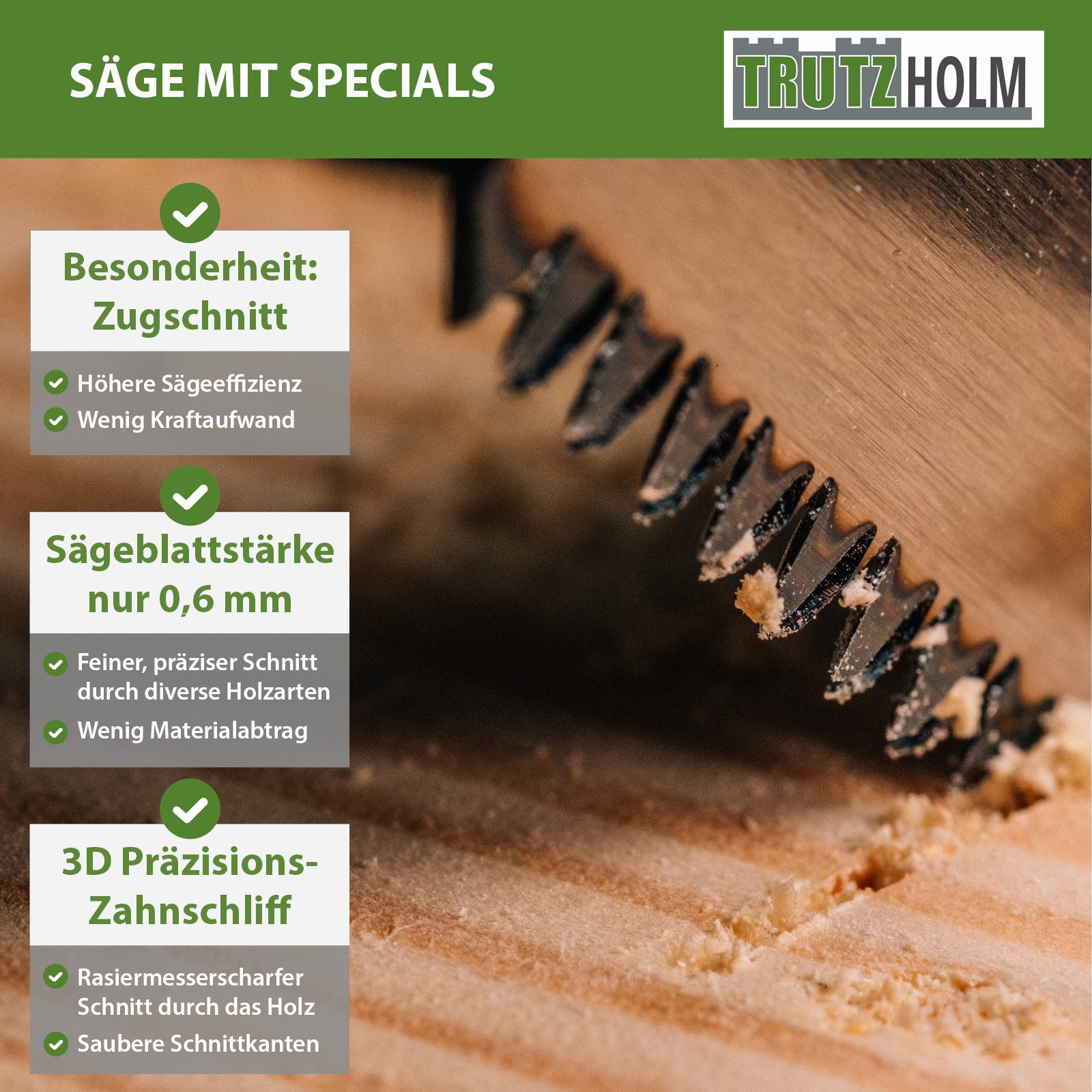 TRUTZHOLM Japansäge Kataba Karbonstahl 265 mm Sägeblatt Stärke 0,6 mm 3D Zahnschliff, Zugtechnik: saubere, feine und präzise Schnitte