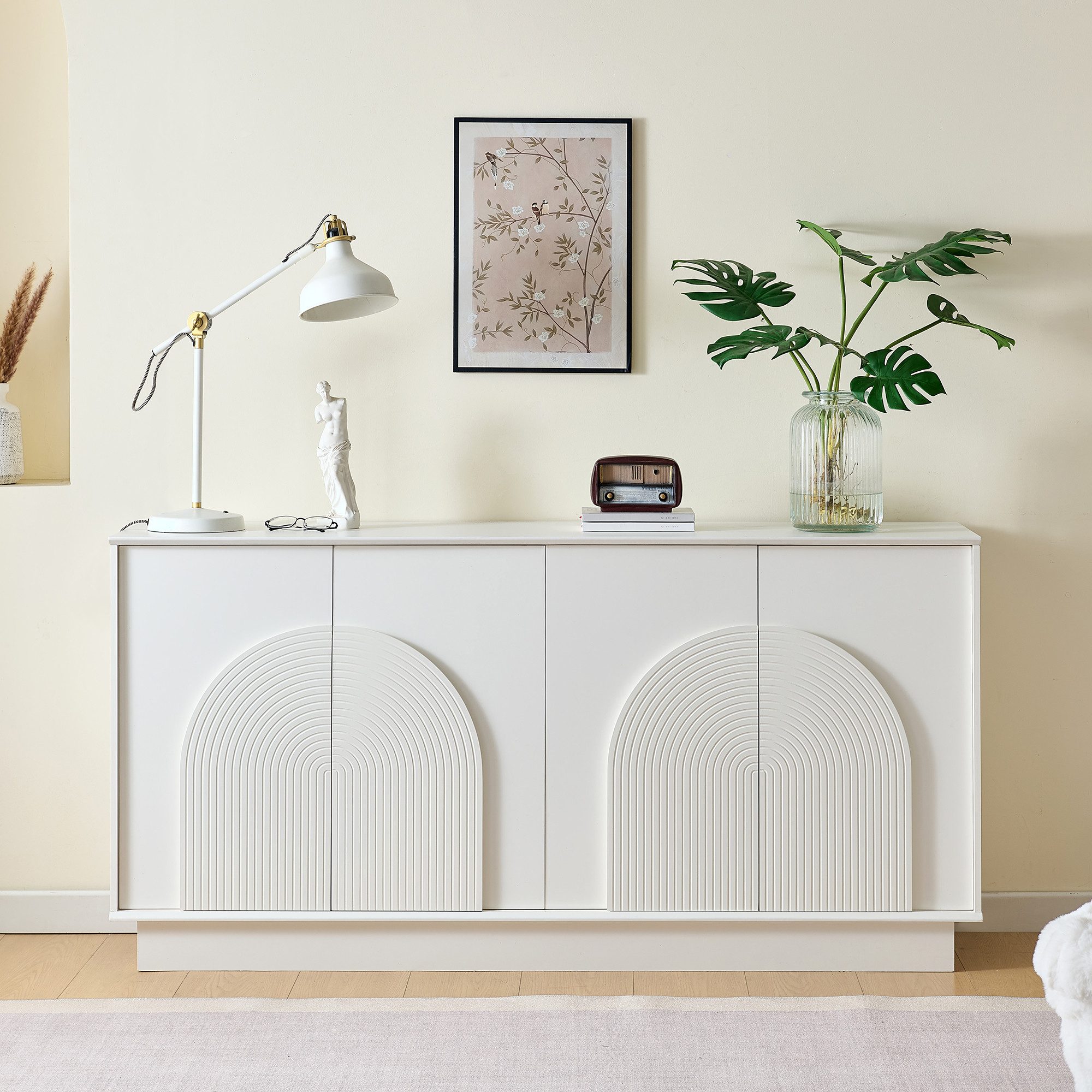 Merax Sideboard mit matter Oberfläche (1 St), Kommode mit 4 gewölbte Türen,Aufbewahrungsschrank,Anrichte,160x38x80cm