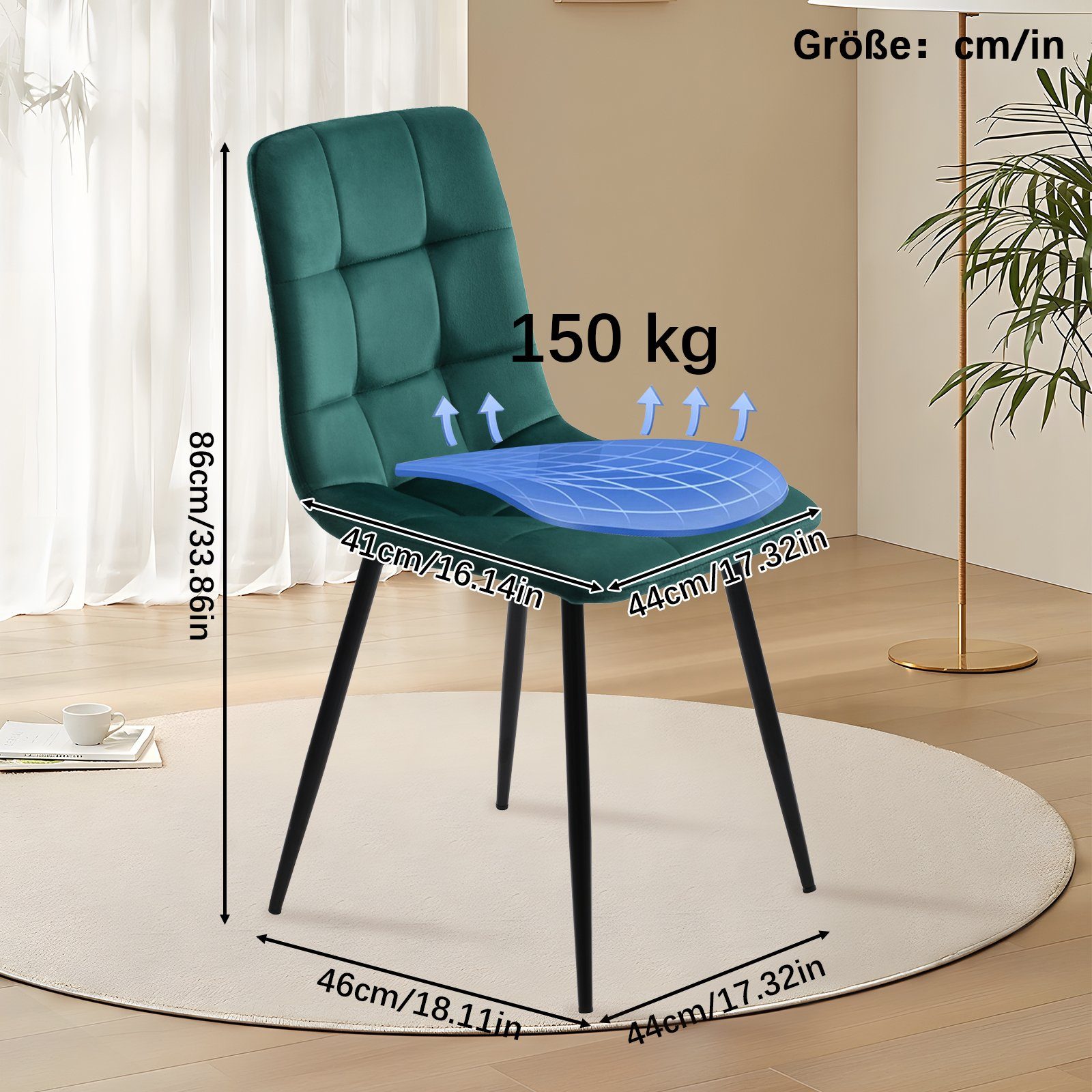 Esszimmerstuhl(4 Loungesessel mit für Dunkelgrün Esszimmer, Gestell aus Design Metall Stuhl Samt Rückenlehne,Sitzfläche St),Polsterstuhl SEEZSSA aus Küchenstuhl