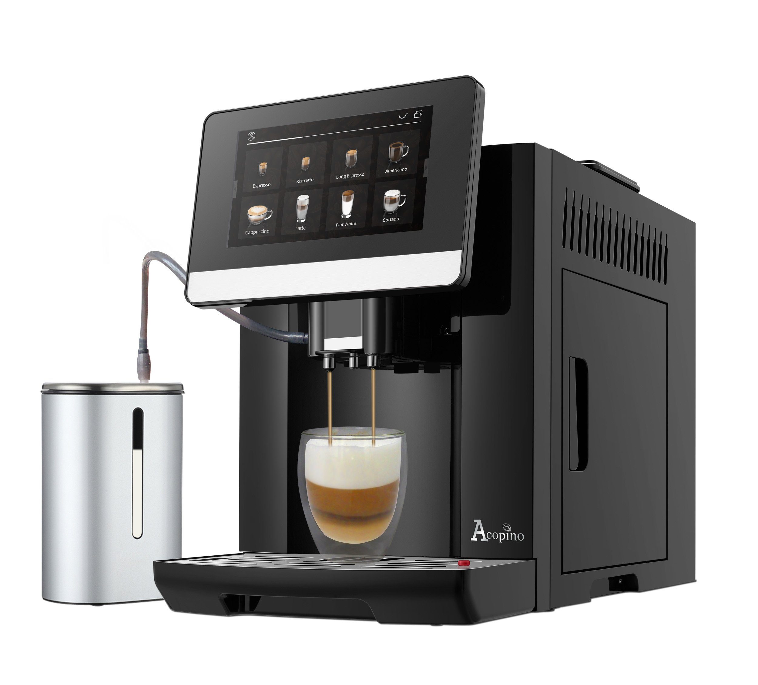 Acopino Kaffeevollautomat Barletta, Kaffee-Rezeptbuch, Doppelkesselsystem Schwarz