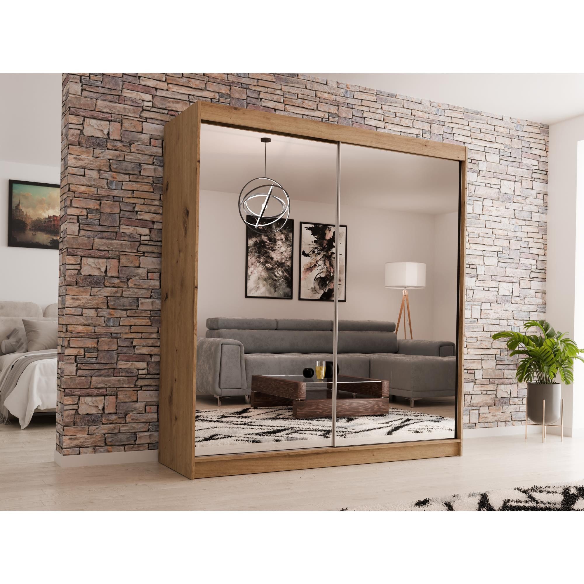 Beautysofa Schiebetürenschrank Doroti (modernes Garderobeschrank, 120, 150, 160, 180, 200, 240 cm breit Kleiderschrank) mit oder ohne Behälter erhältlich