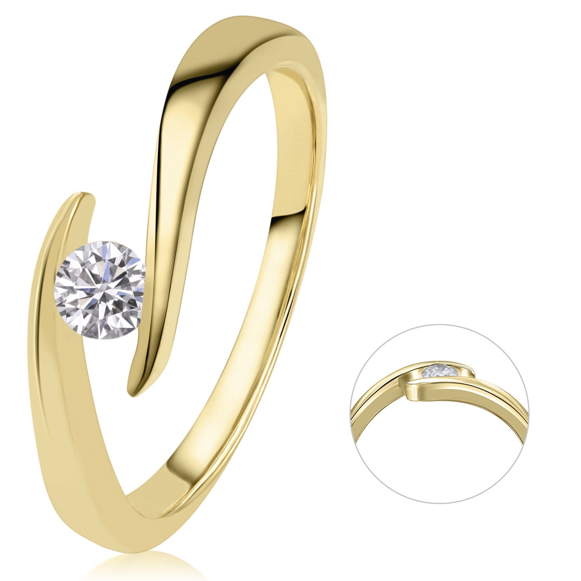 ct Brillant Spannfassung aus Spannfassung Diamantring ELEMENT Damen Gelbgold, Gold Diamant 585 0,20 Schmuck Ring ONE