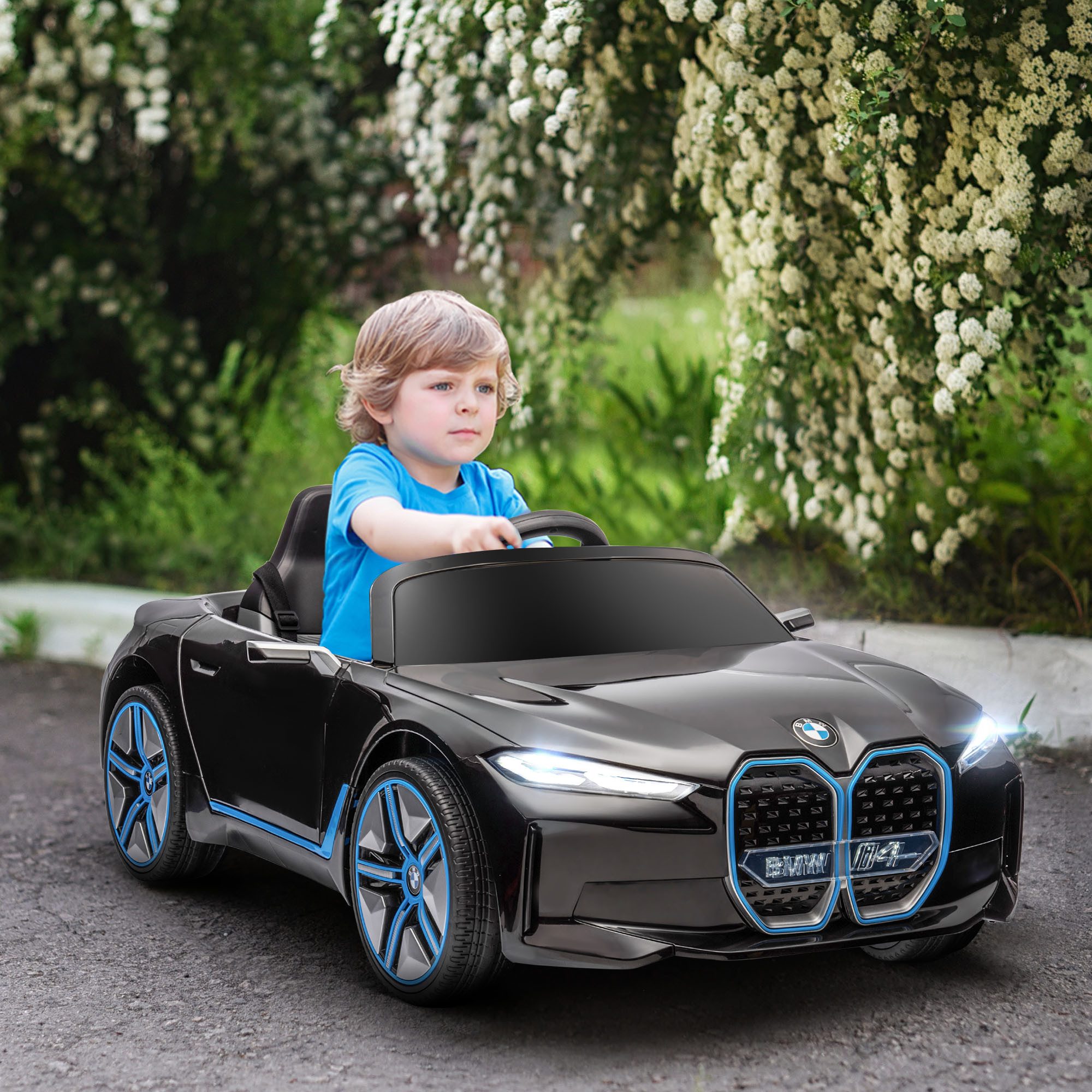 HOMCOM Elektro-Kinderauto Kinder Elektroauto, Elektrisches Kinderfahrzeug mit Scheinwerfer, Belastbarkeit 30 kg, (1-tlg), mit Fernbedienung, Schwarz