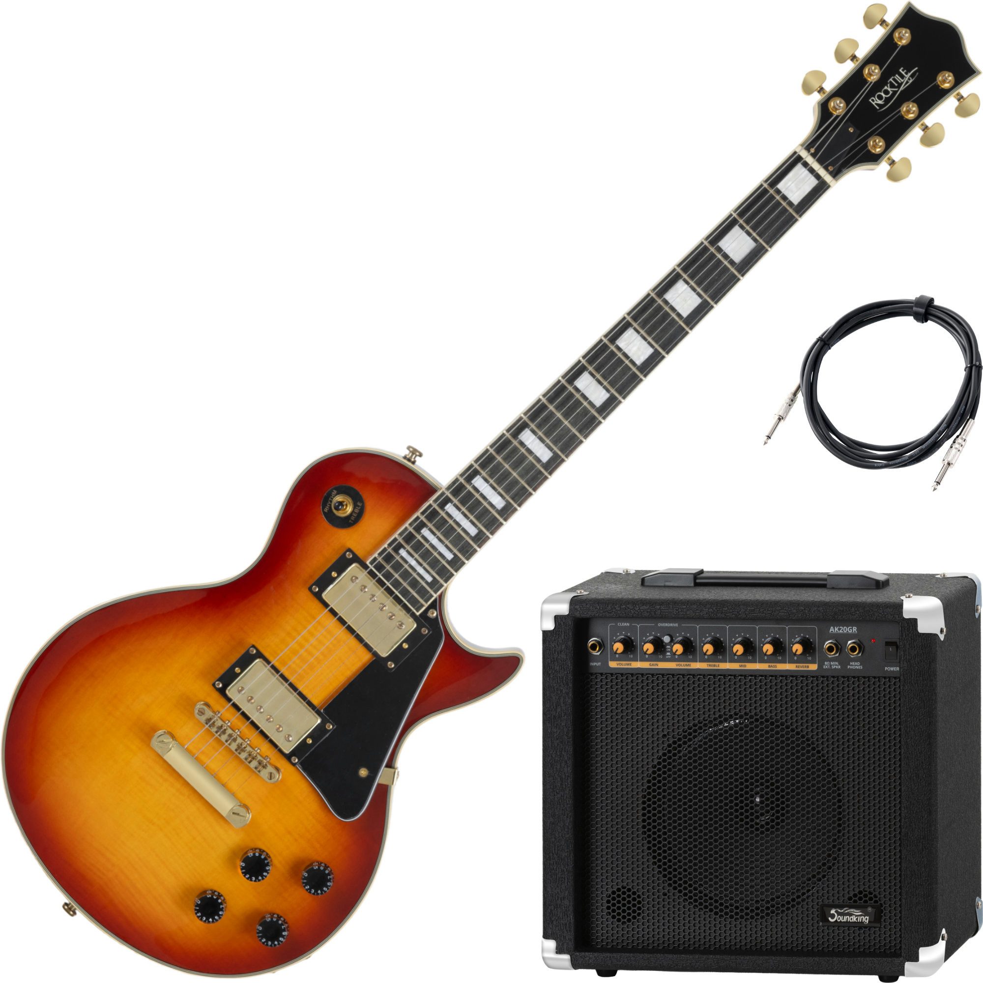 Rocktile E-Gitarre Pro L-200OHB E-Gitarre Orange Honey Burst AK20GR Set, Single Cut-Modelle Single Cut-Modelle Single Cut-Modelle, Spar-Set, inkl. Gitarrenverstärker und Kabel, E-Gitarre mit Verstärker