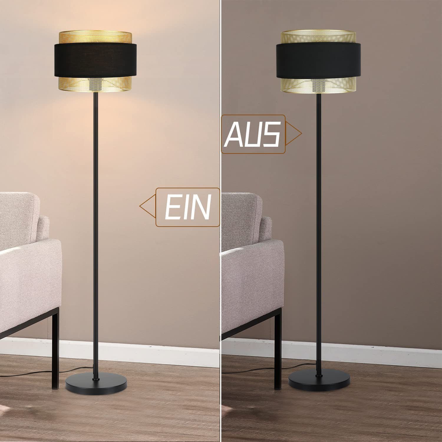 ohne Stoff Retro ZMH Leuchtmittel Fußschalter mit Design Industrial Stehlampe Lampenschirm, E27