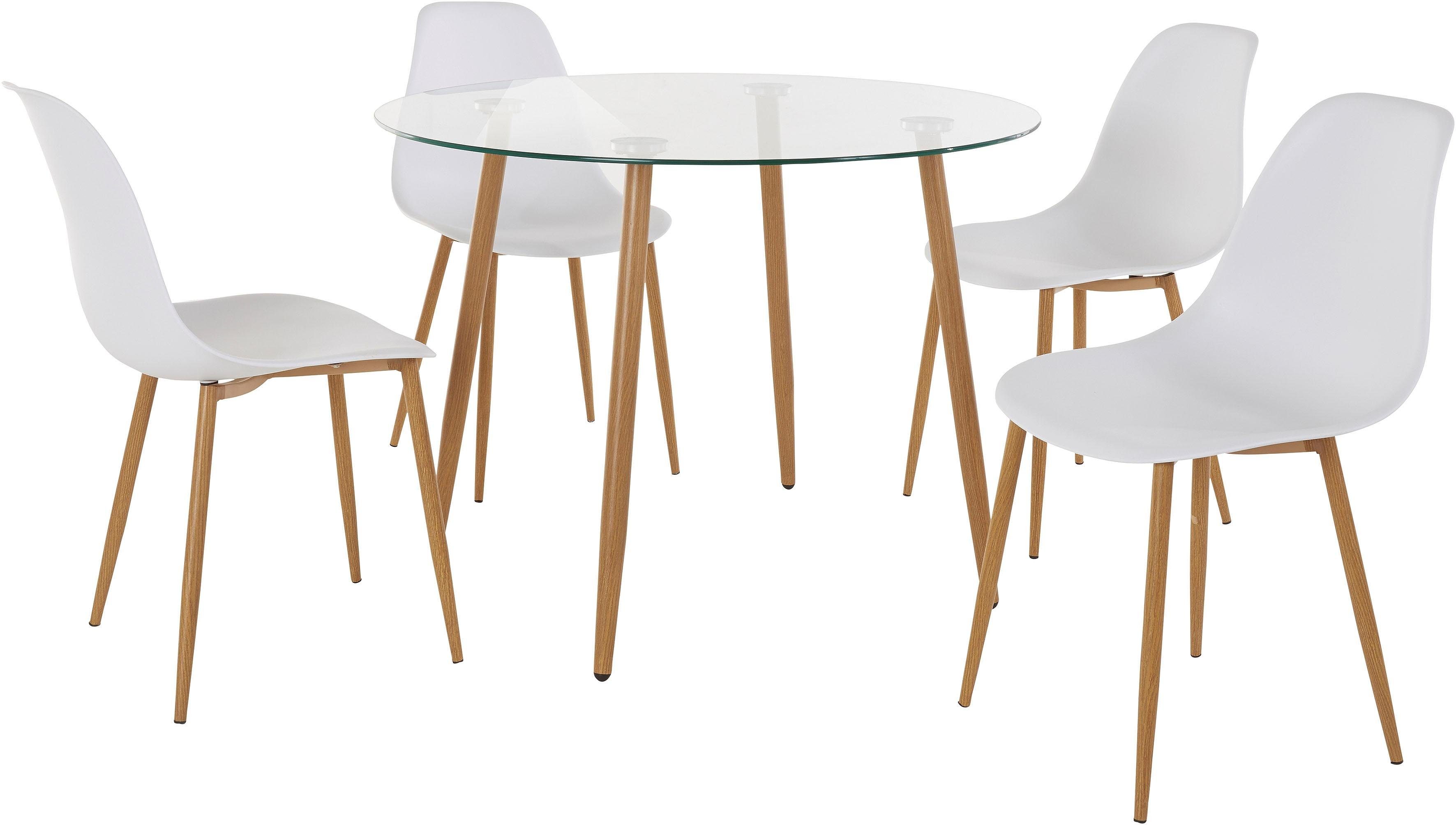 OTTO home Essgruppe Miller, (Set, 5-tlg), Glastisch mit 4 Stühlen (Kunststoffschale)