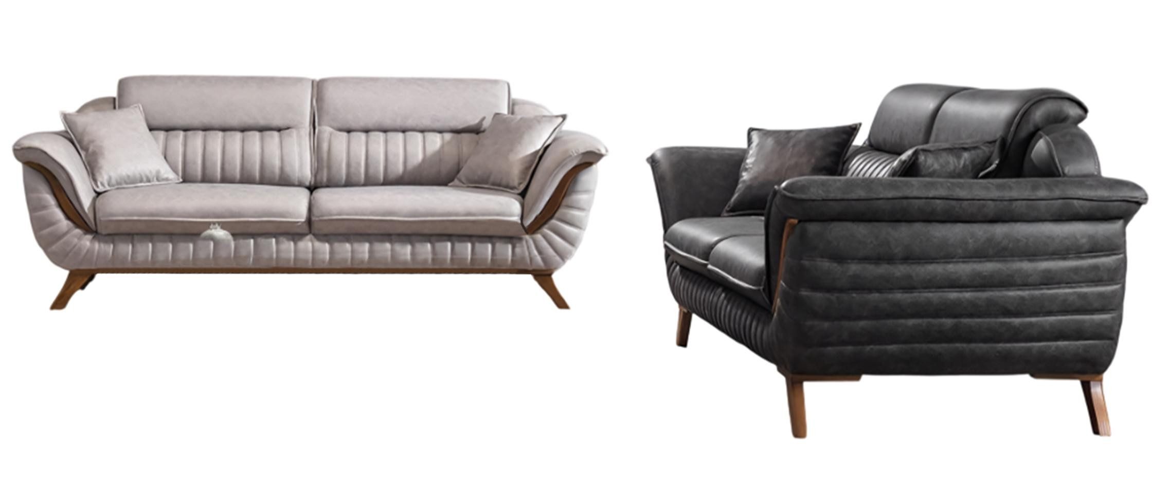 JVmoebel 3-Sitzer Exklusive Ledercouch in Schwarz mit modernem Design, 2 Teile