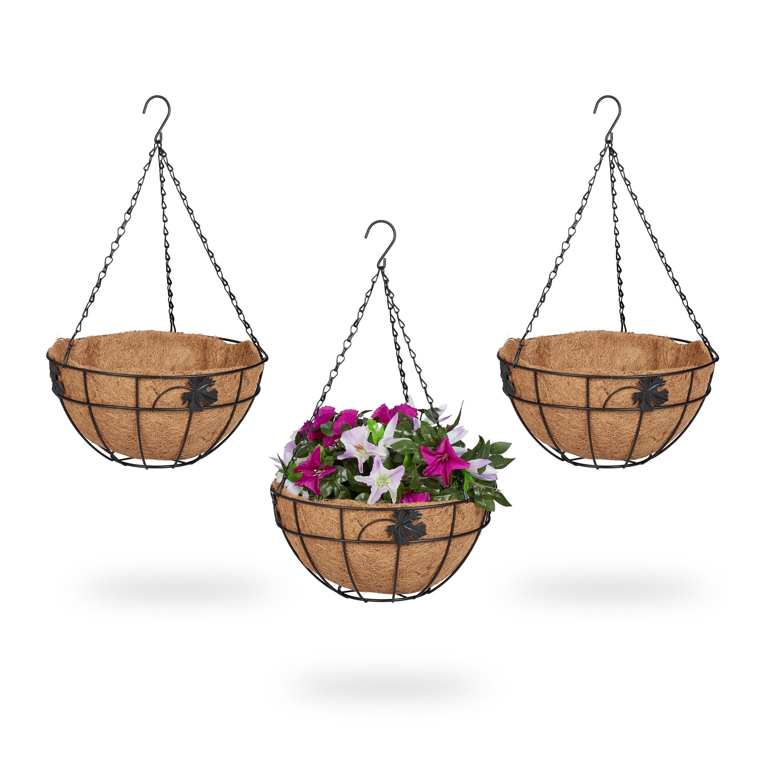 relaxdays Blumenampel 3er Set Kokos (3 St)