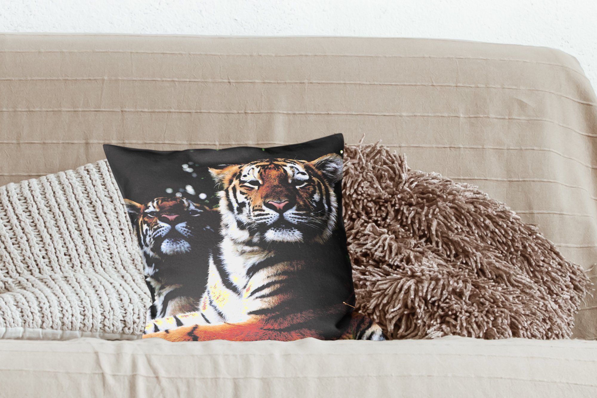 MuchoWow Dekokissen Tiger - Wald Füllung - Sofakissen Schlafzimmer, mit Deko, Wohzimmer, Köpfe, für Zierkissen