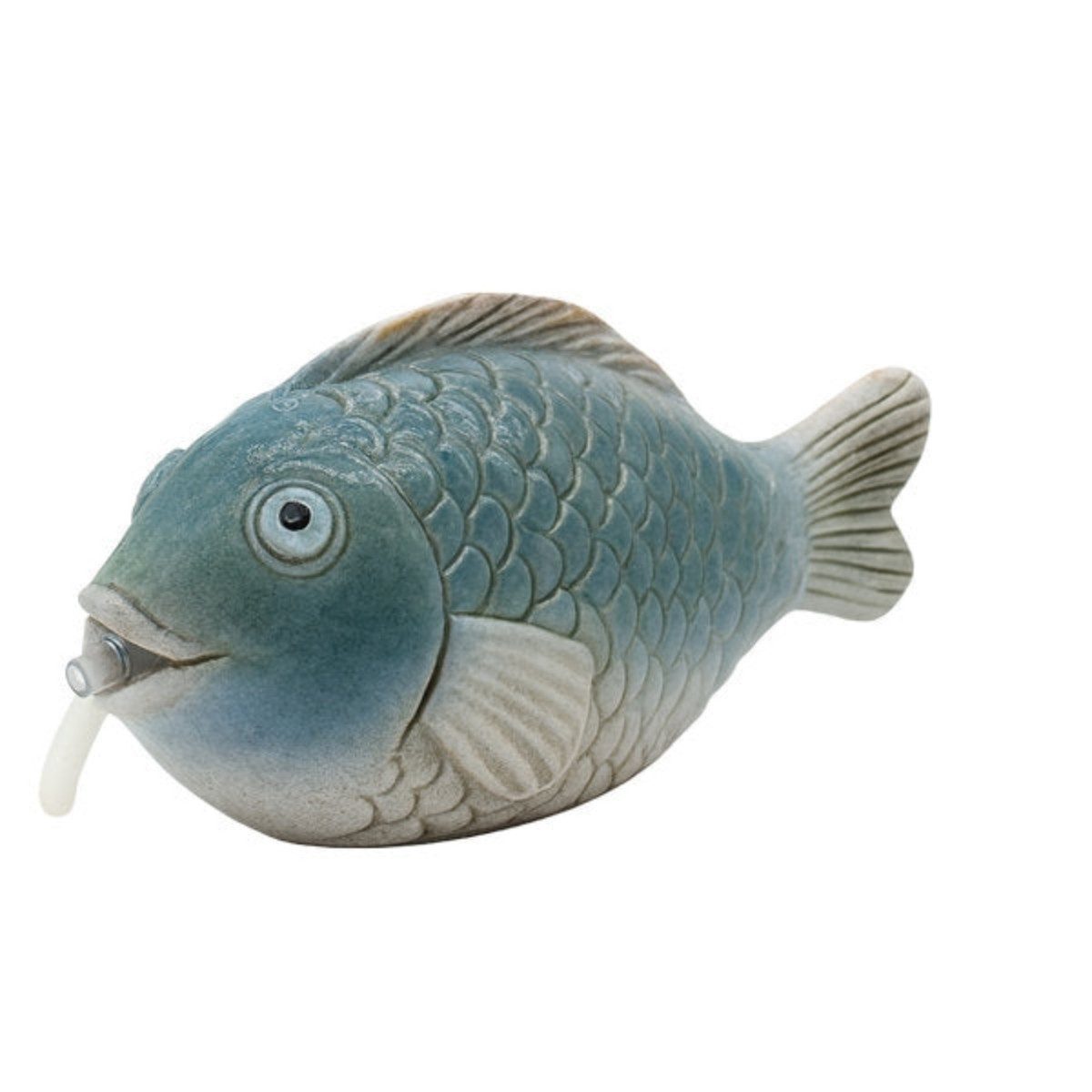 finehomegarden Teichfigur Wasserspeier Fisch und Pumpe blau Steinzeug Wasserspiel, (1-St), 21,6x9cm H11cm Miniteich, Wasserschale, Terrasse & Balkon