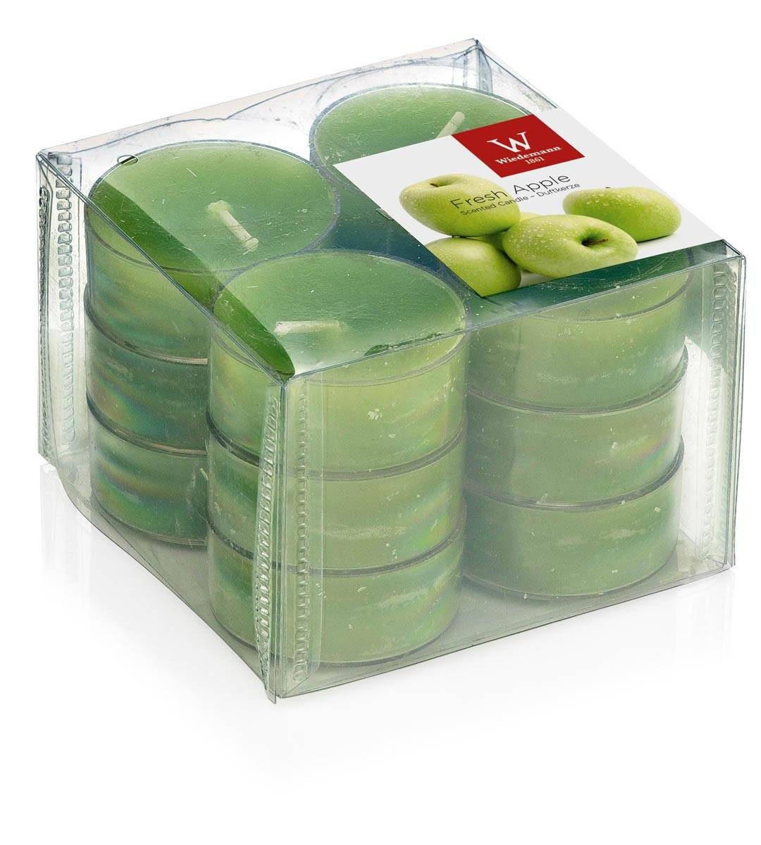 INNA-Glas Teelicht 12er Set Duftkerze Astrid, apfelgrün, 1,6cm, Ø 3,7cm, 4h