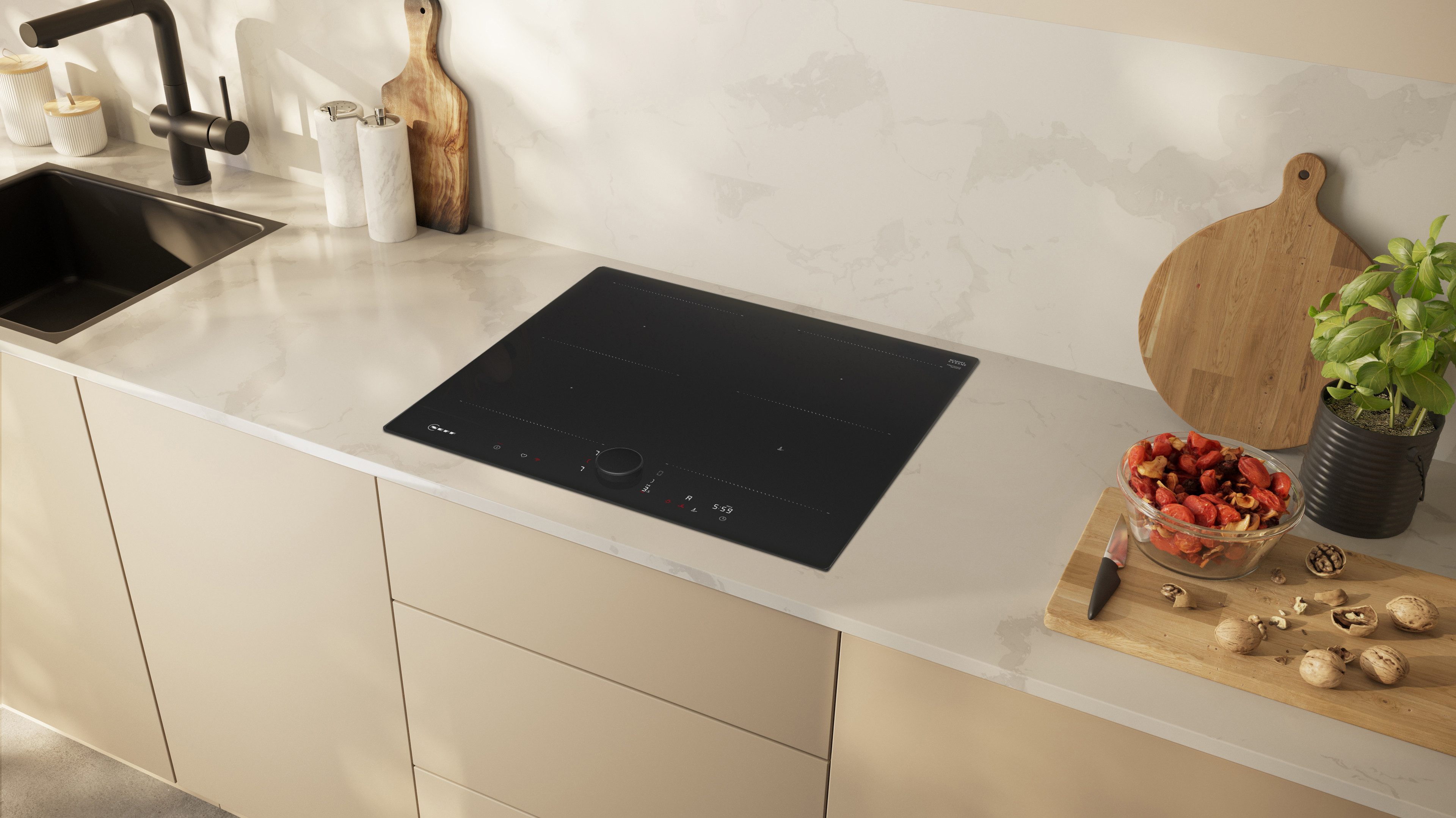 NEFF Induktions-Kochfeld N 90 T56NUQ4A0, Induktionskochfeld im Matt Black Design mit Twist Pad® Steuerung.