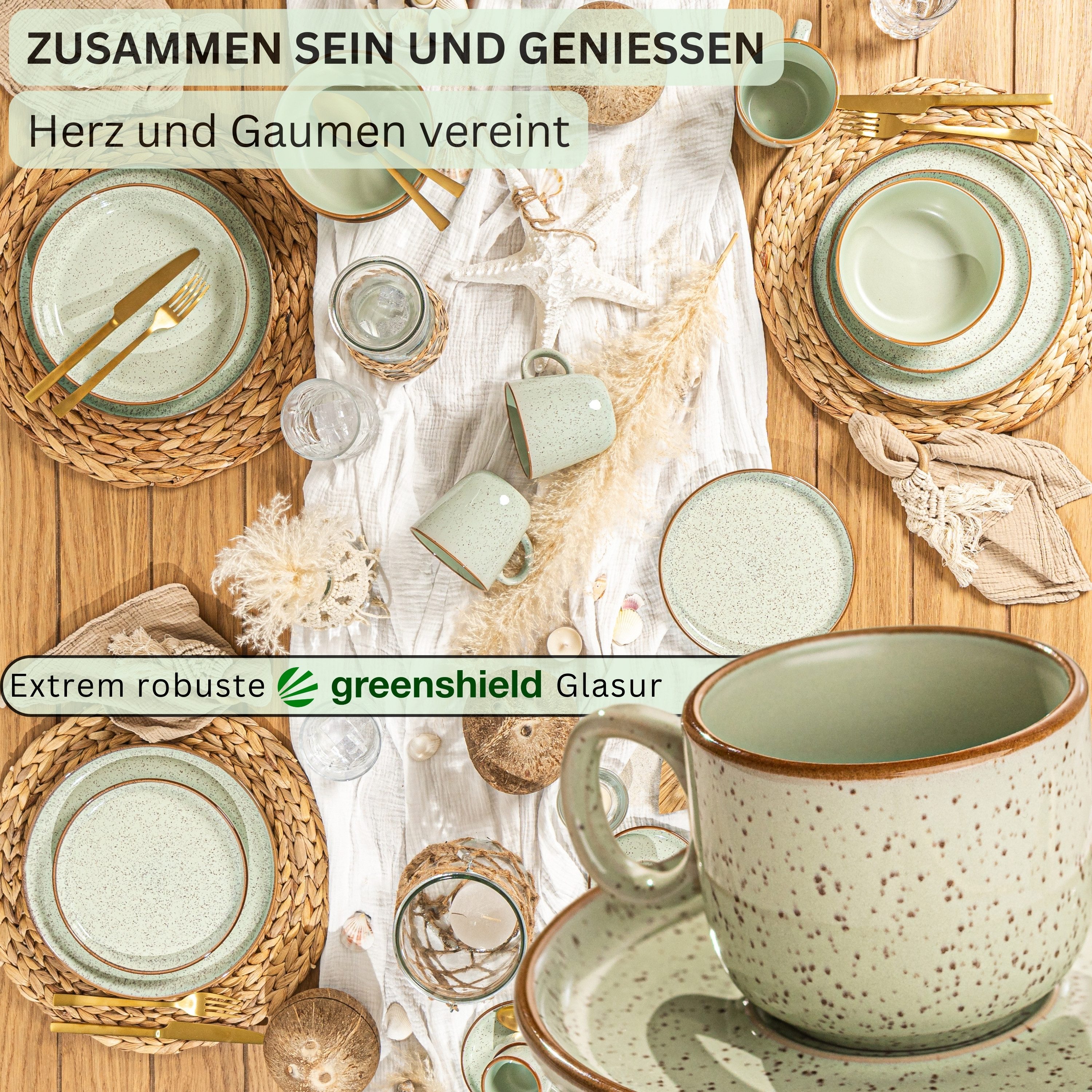 SÄNGER Espressotasse Set 12 tlg. Rio, 12-tlg., Steingut, Minze, Grün, 80 ml, VALUE COLLECTION