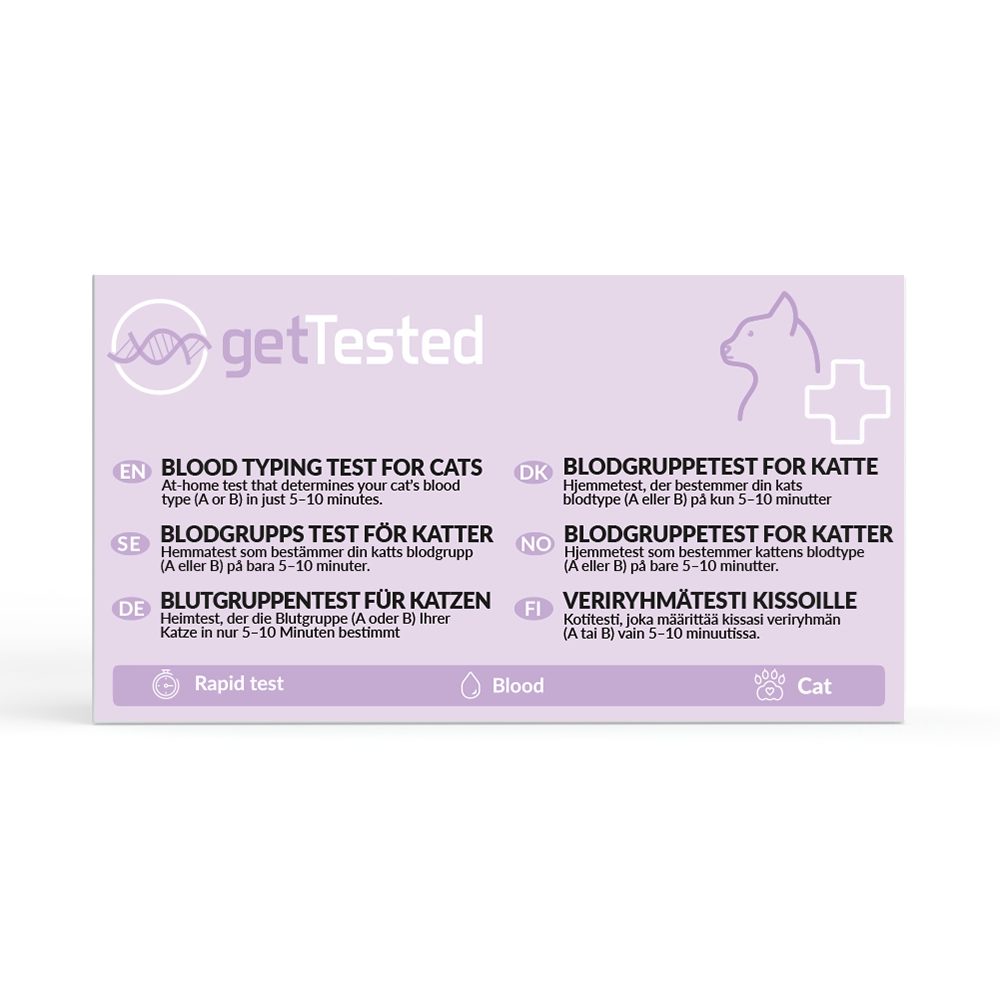 GetTested International AB Unverträglichkeitstest Blutgruppen-Test Katze, 1 Messparameter, Testkit, 1-tlg., Blutgruppentest für Katzen, Blutgruppenbestimmung A/B/AB bei Katzen