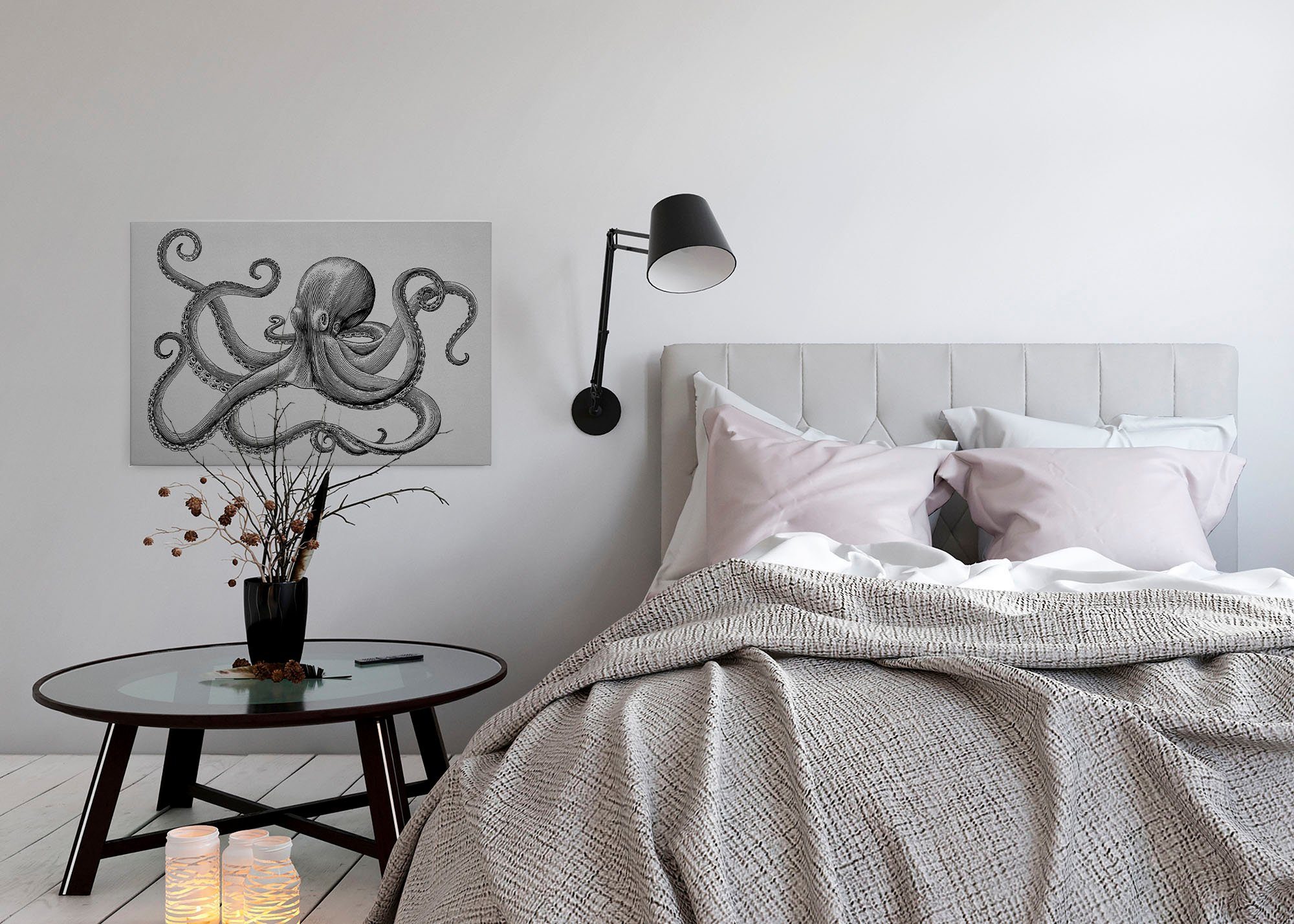 Création Leinwandbild (1 A.S. Krake Octopus Tiere Bild grau, jules, schwarz Keilrahmen St),