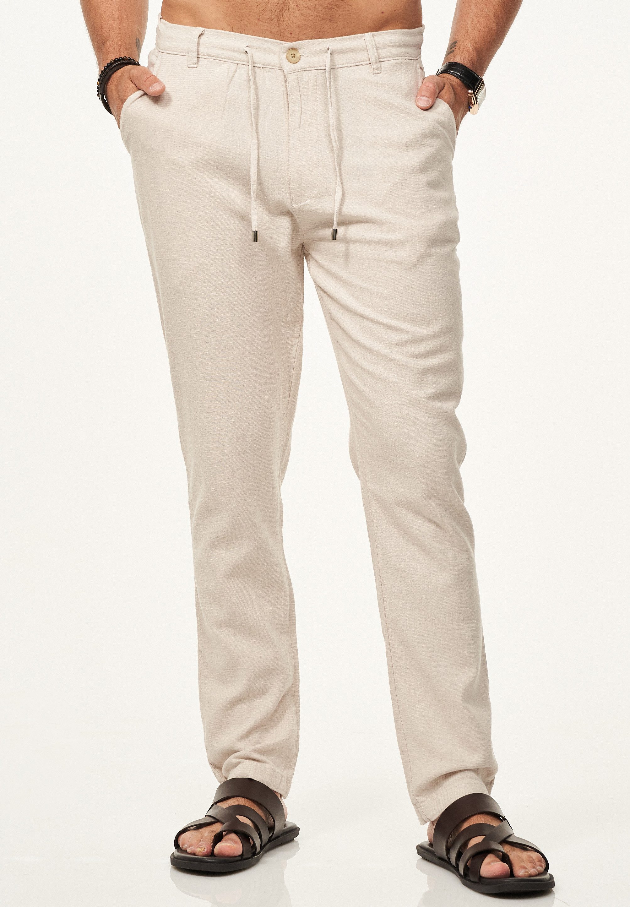 Leinenhose im Chinohosen Stil mit Gummibund & Kordel