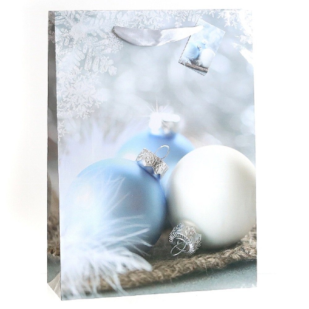Linoows Tragetasche 10 Stück Geschenktüten `Baumkugel in Blau`, Tüten, Große Papiertragetaschen