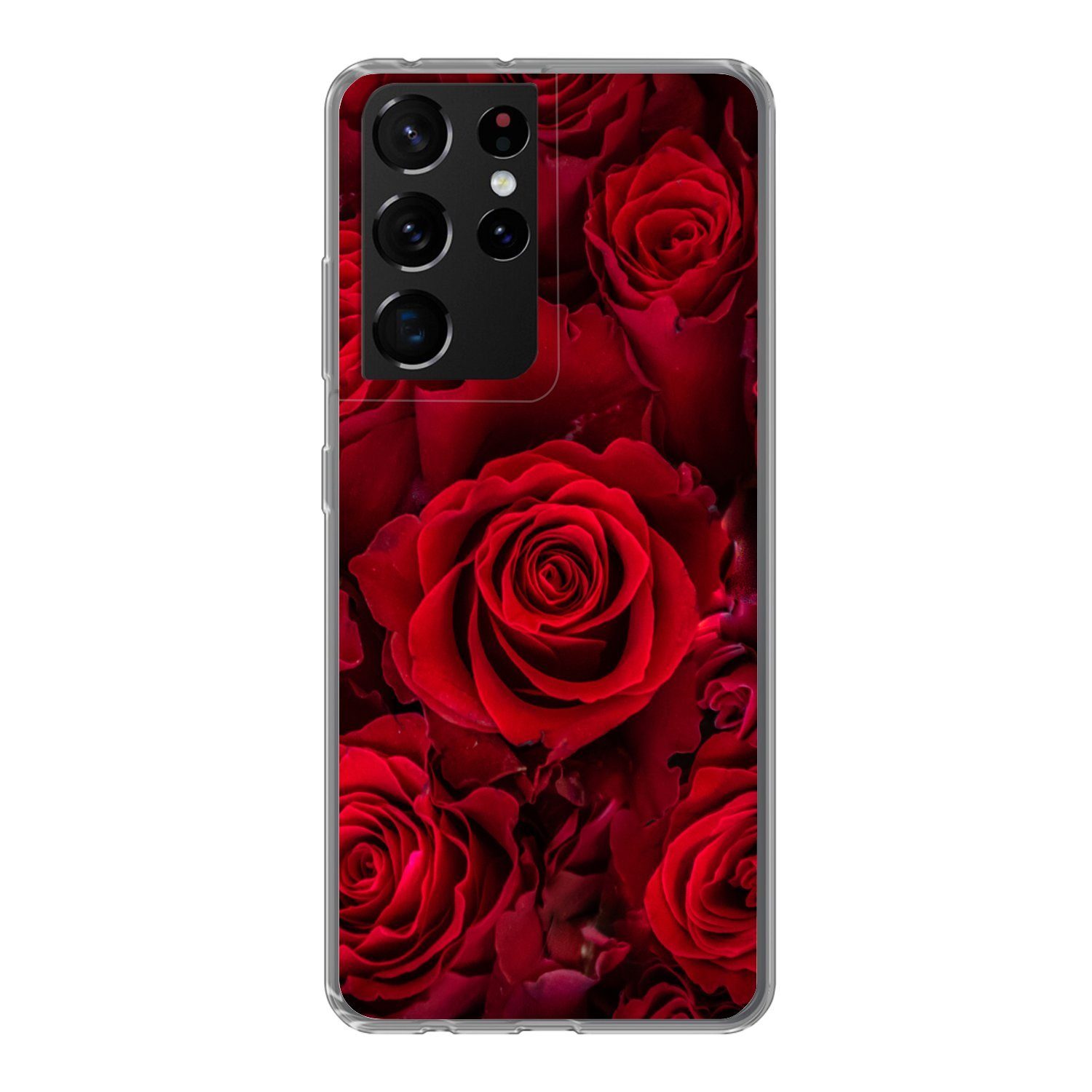 MuchoWow Handyhülle für Samsung Galaxy S21 Ultra Blumen - Rosen - Rot, Phone Case, Silikon, Schutzhülle Dünn