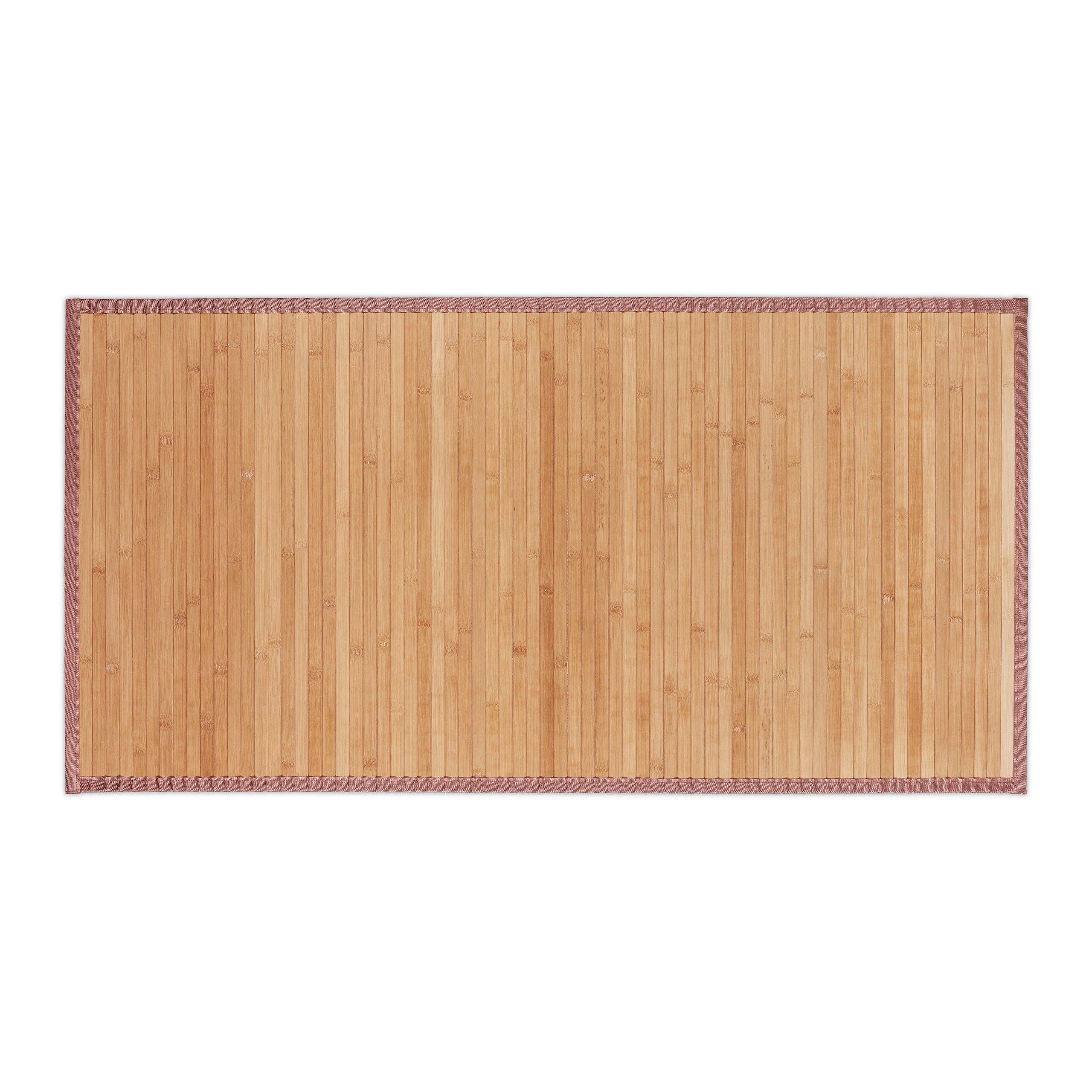 relaxdays Badematte Bambusmatte natur, Höhe 4 mm, Vielseitig einsetzbar, Umlaufender Textilrand, Aus Bambus, Rutschhemmend, Feuchtigkeitsresistent, 80% Bambus, 20% Polyester, Rutschhemmende Unterseite, Umlaufender Textilrand in Braun, Vielseitig einsetzba