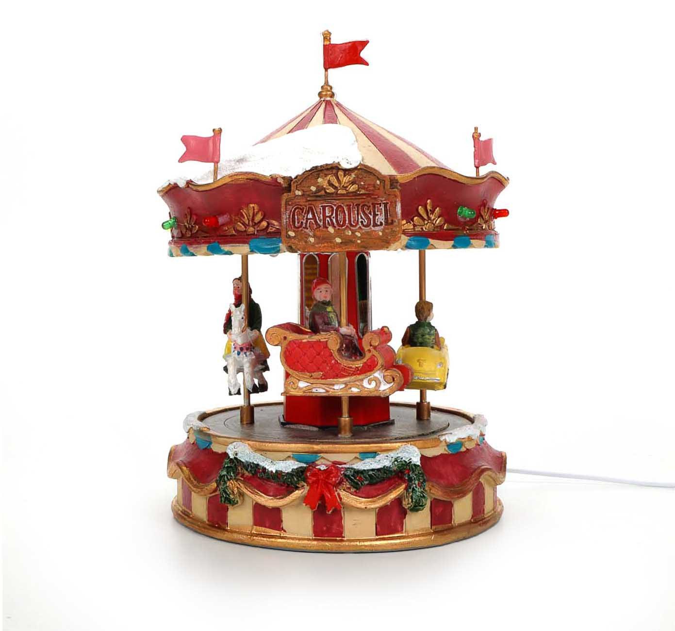 LuVille Weihnachtsdorf Weihnachtskarussell, Drehendes Jahrmarktkarussell mit Beleuchtung