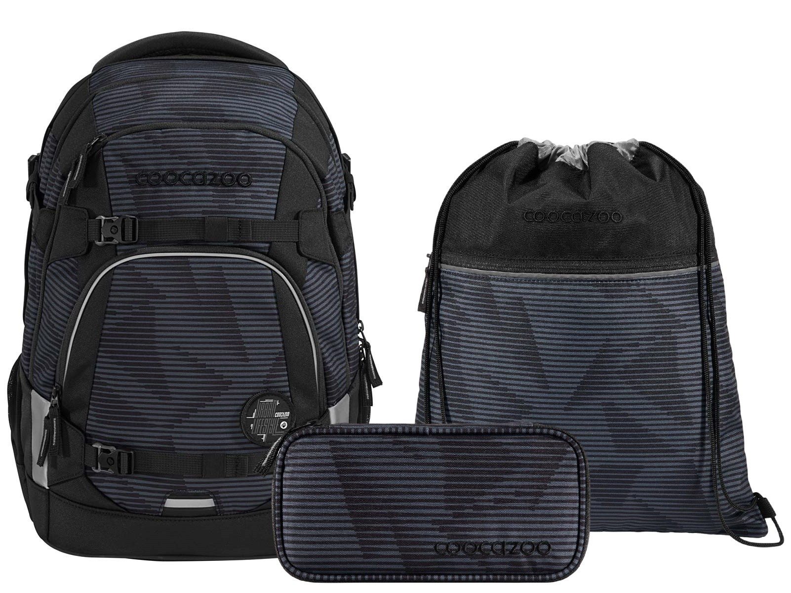 coocazoo Schulranzen Schulrucksack-Set MATE Dark Mission 3-teilig (3-teilig), ergonomisch, reflektiert, Körpergröße: 135 - 180 cm